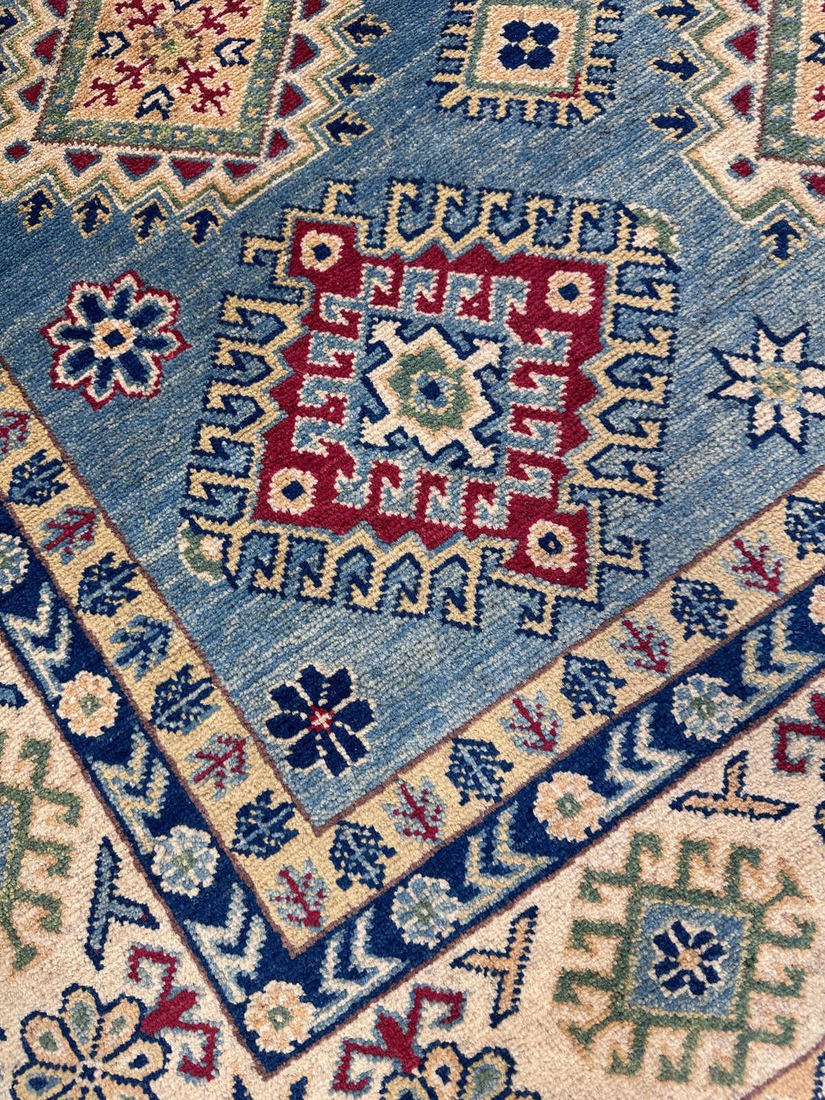 Afghan Kazak Rug 7x10, Light Blue, Ivory & Red, Hand-Knotted Wool, view 8