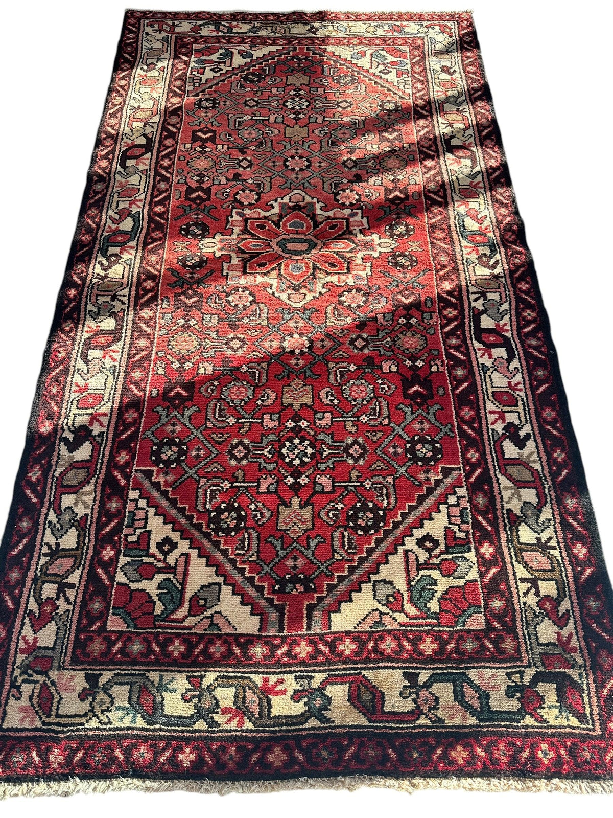 Antique Persian Hamadan Rug 3'7" x 6'8", Hand-Knotted Wool, Pink, view 3