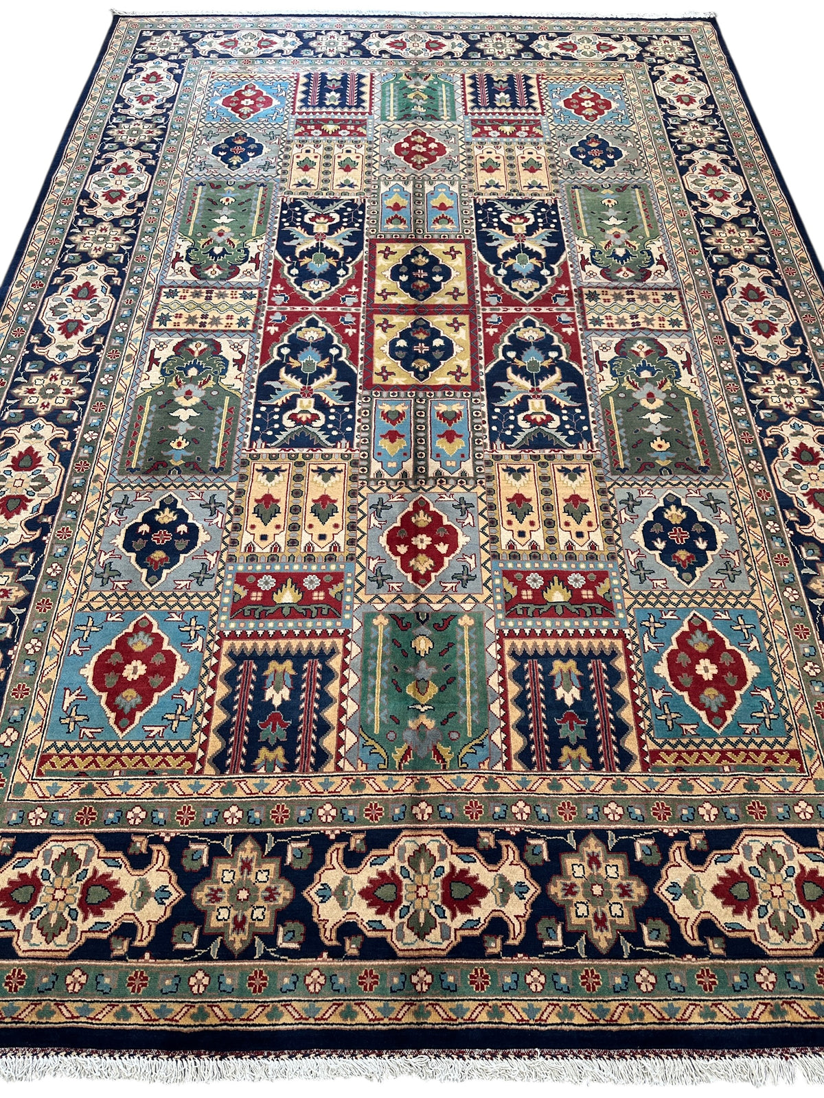 Afghan Bakhtiari Rug 7x10, Navy, Beige & Light Blue, Hand-Knotted Wool, view 2