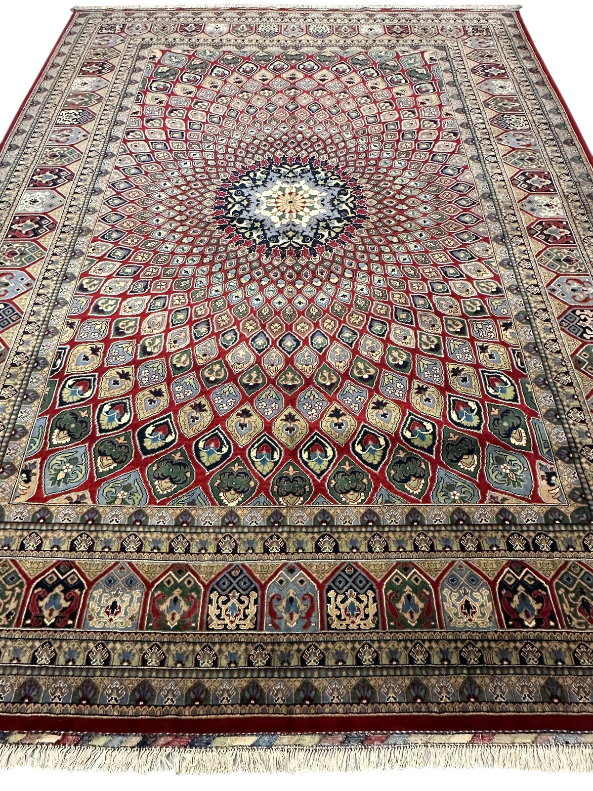 Afghan Rug 8x11, Red, Beige & Light Blue, Hand-Knotted Wool, view 3