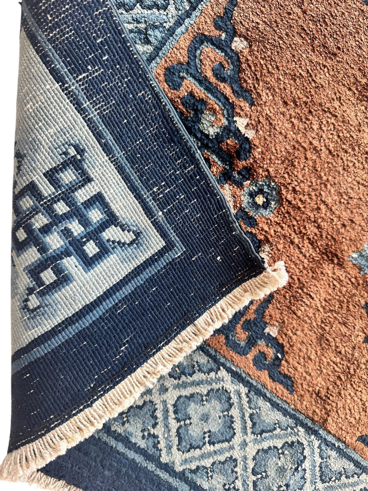 Chinese Rug 3x5, Rust, Navy & Light Blue, Hand-Knotted Silk, view 7