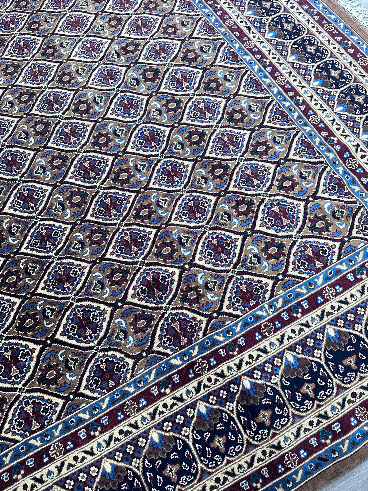 Afghan Rug 8x11, Ivory, Purple & Navy, Hand-Knotted Wool, view 5