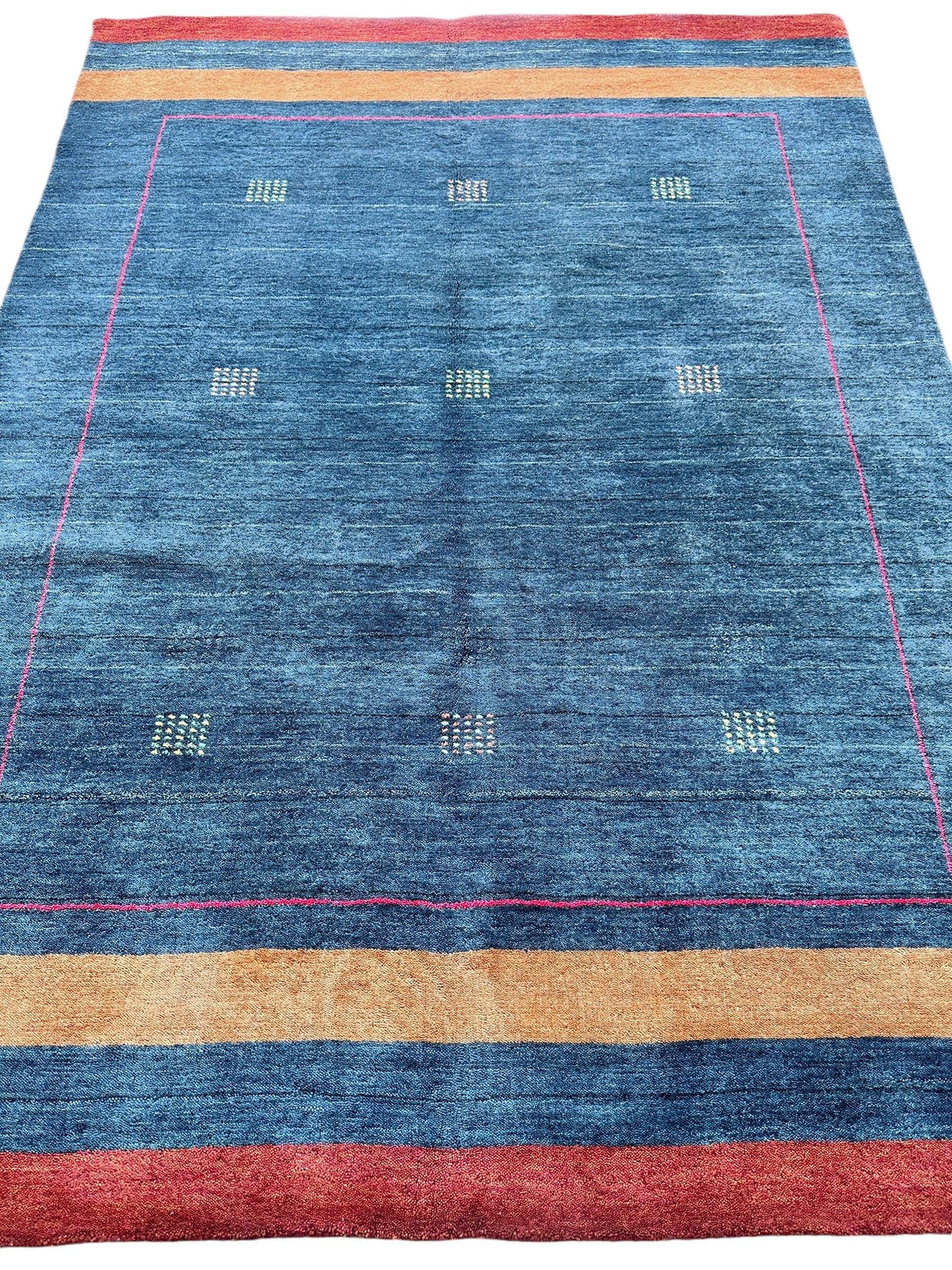 Indian Gabbeh Rug 4'11" x 6'9", Hand-Loomed Wool & Bamboo Silk, Blue, view 3