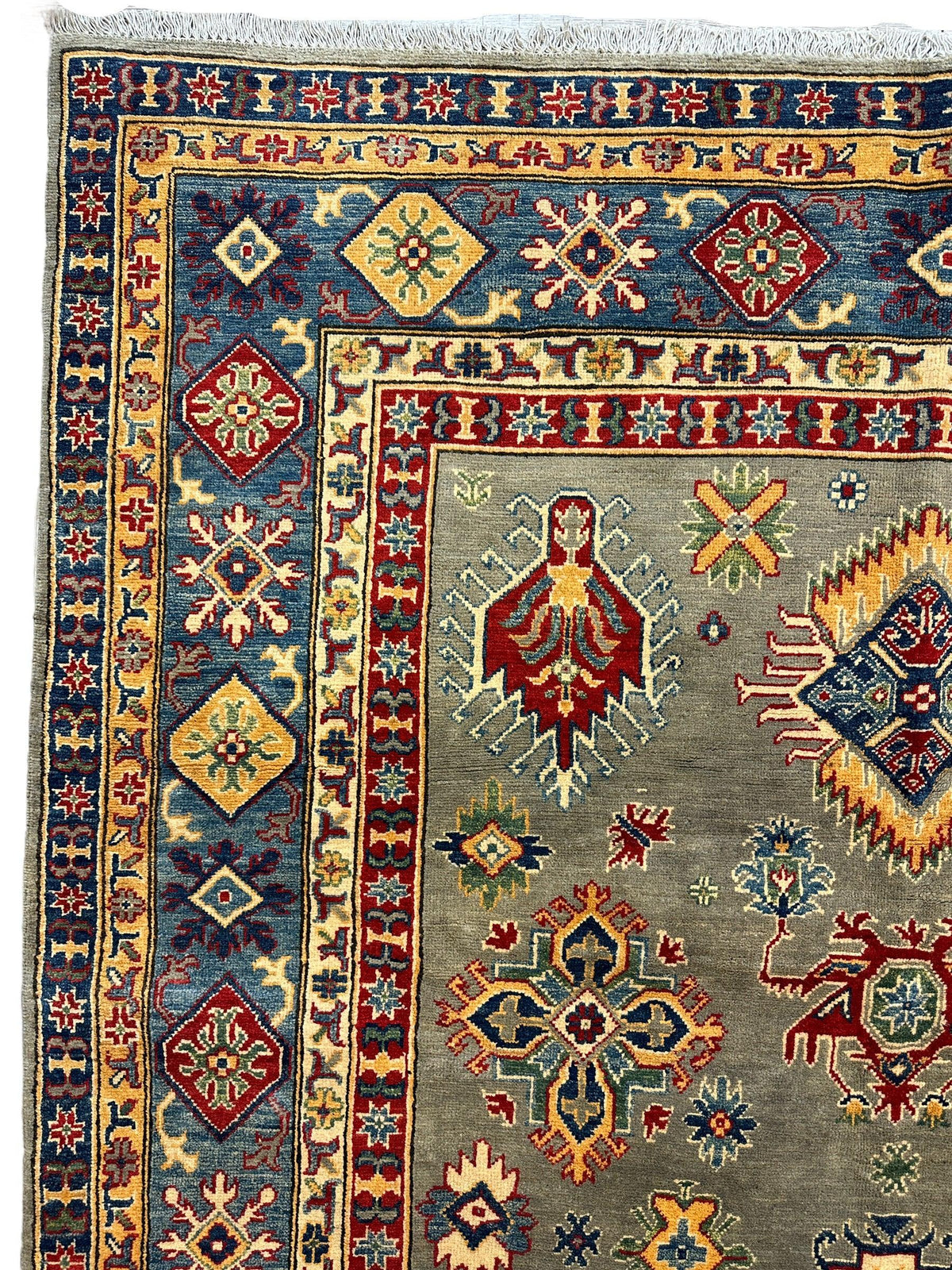 Fine Hand Knotted Afghani Super Kazak Rug 7 x 10, view 8