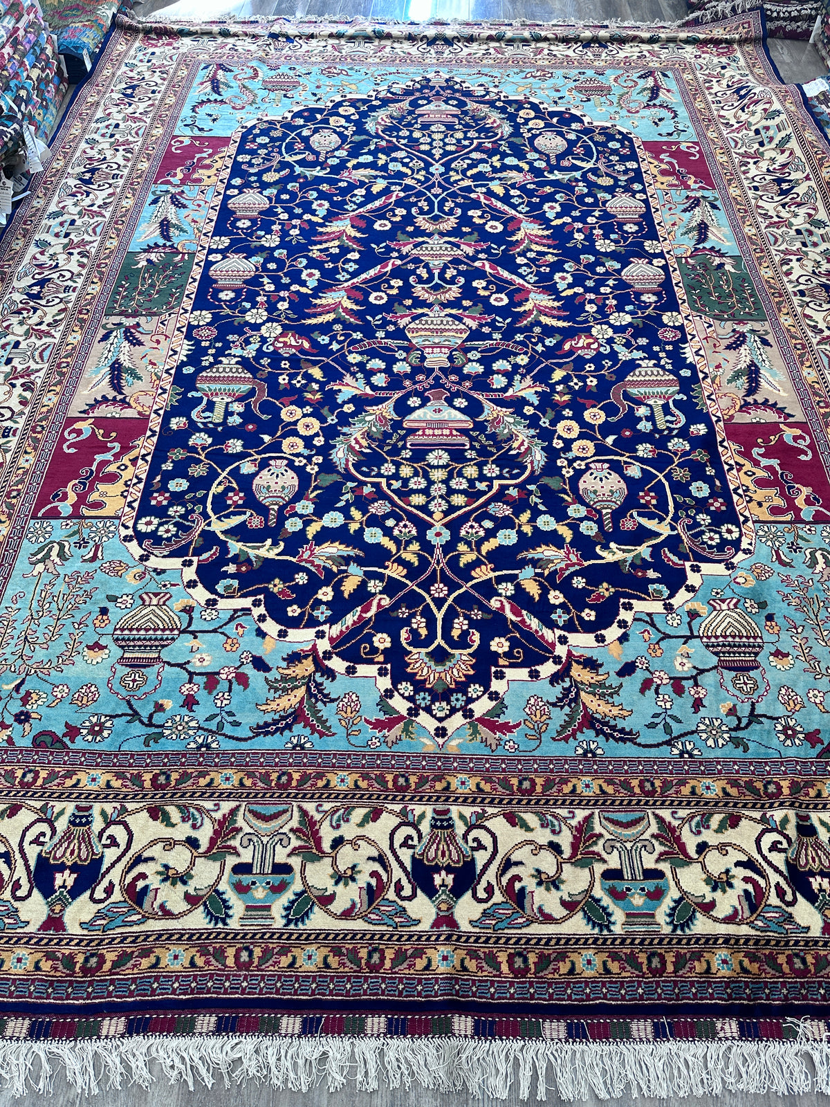 Afghan Rug 10x13, Navy, Light Blue & Ivory, Hand-Knotted Wool, view 2
