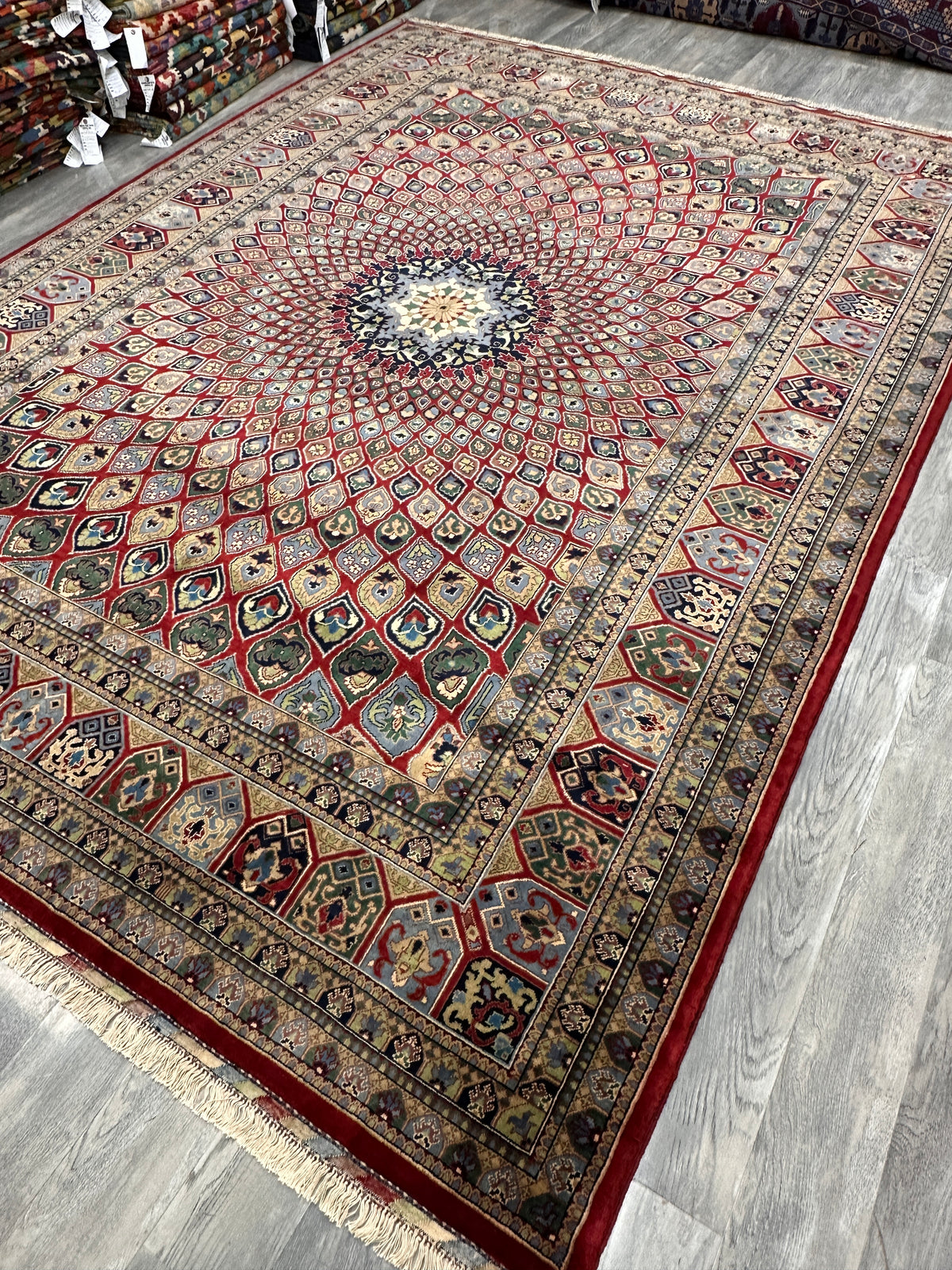 Afghan Rug 8x11, Red, Beige & Light Blue, Hand-Knotted Wool, view 6