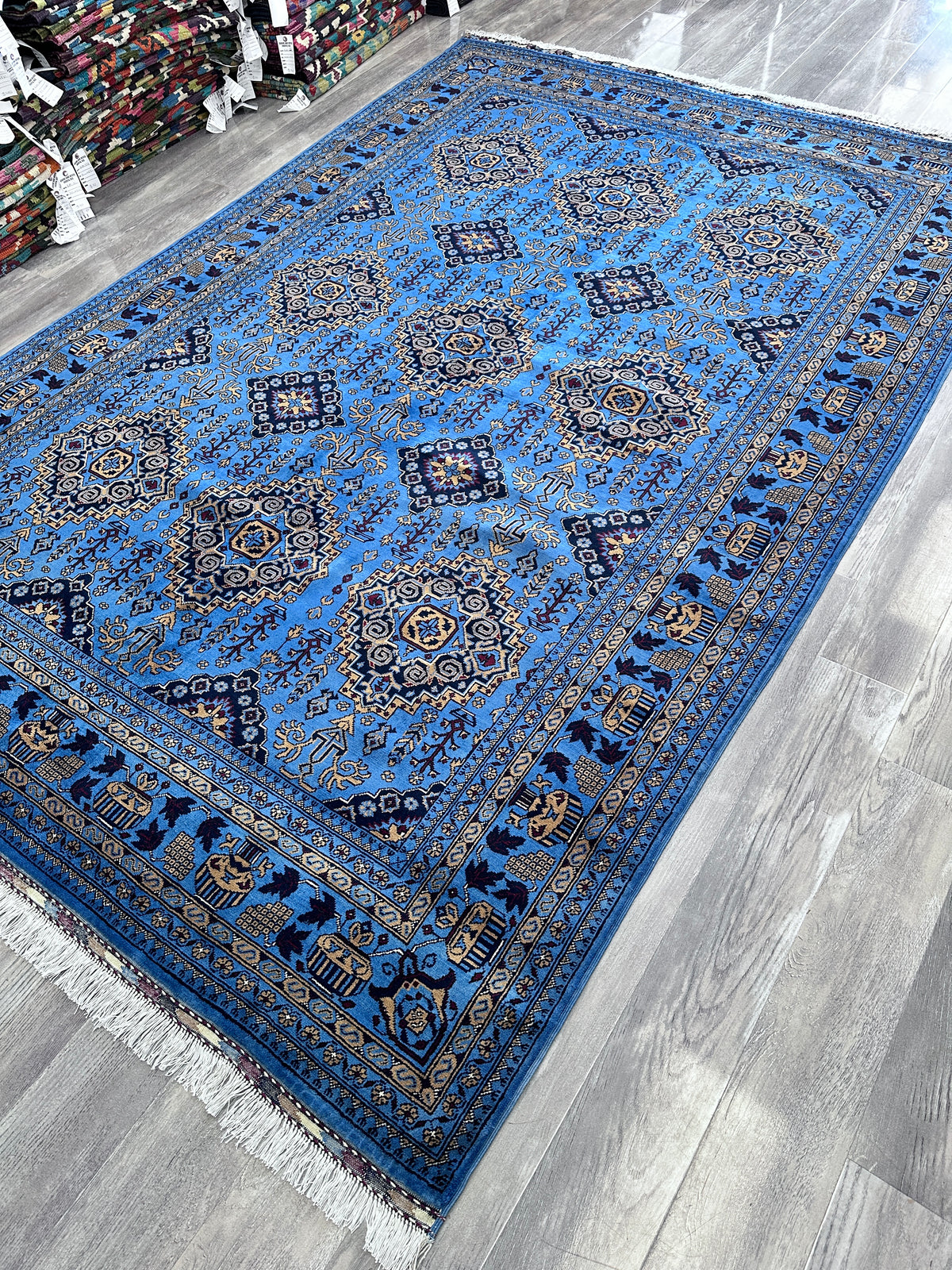 Afghan Zerkhaki Rug 6'7" x 9'9", Hand-Knotted Wool, Blue, view 10