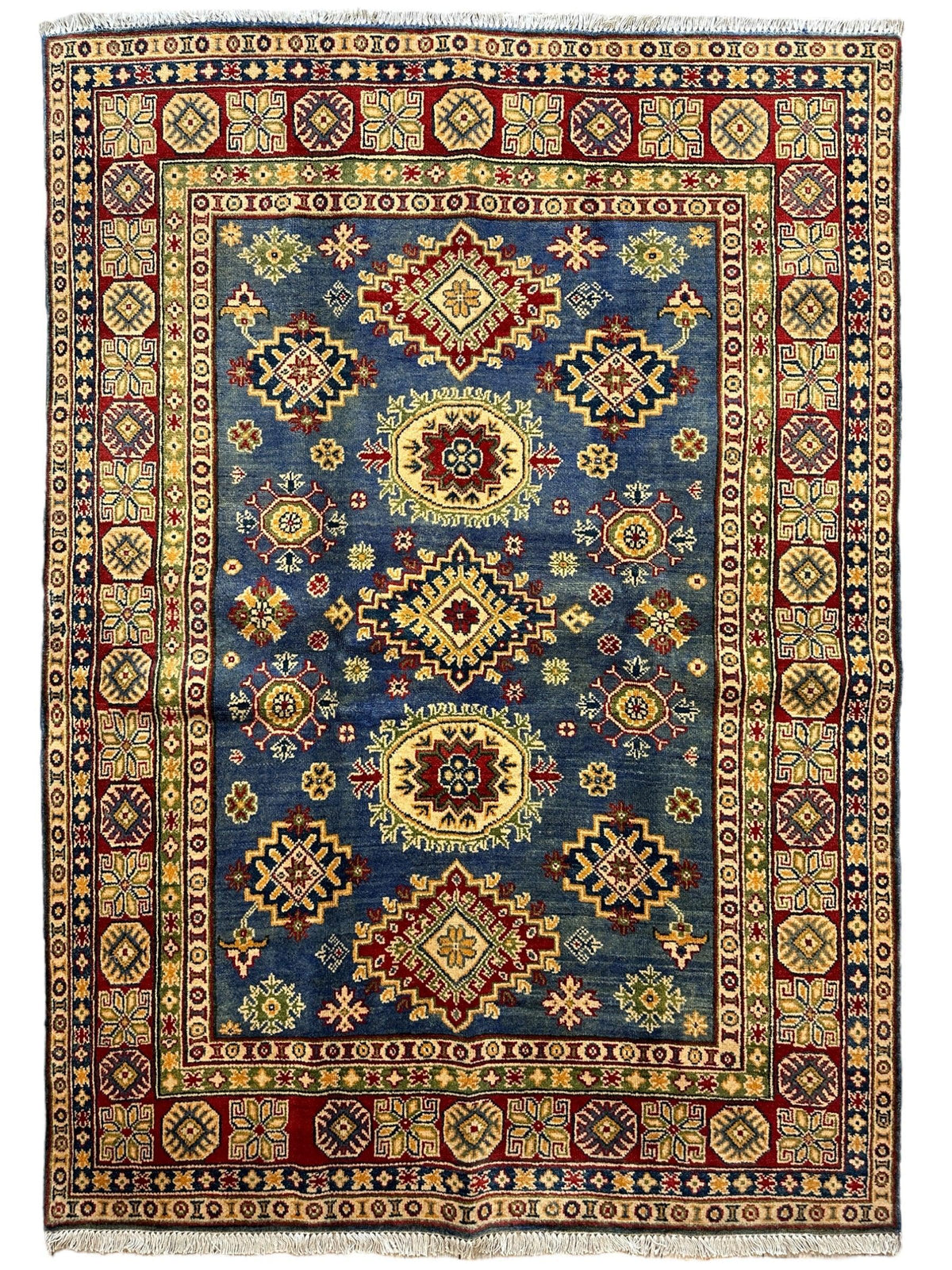 Afghan Super Kazak Rug 4'11" x 6'9", Hand-Knotted Wool, Red