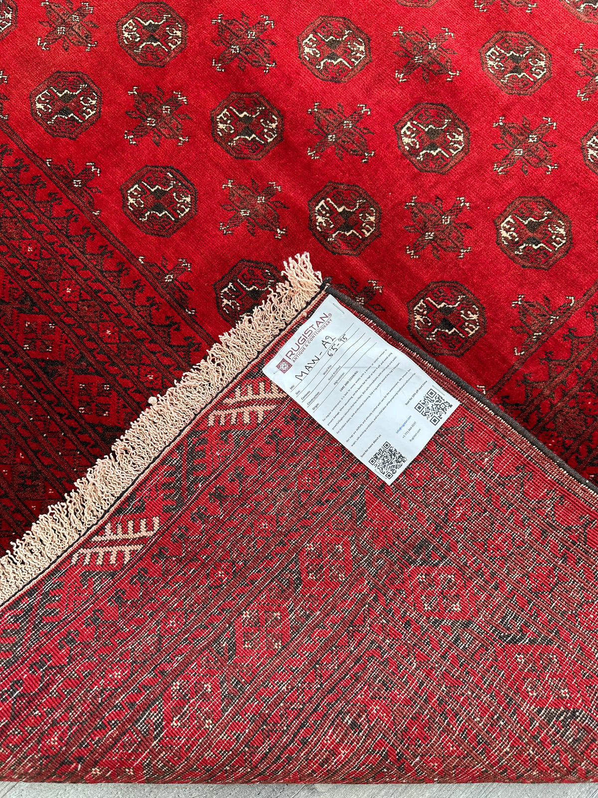 Afghan Mauri Rug 6x9, Red, Burgundy & Ivory, Hand-Knotted Wool, view 7