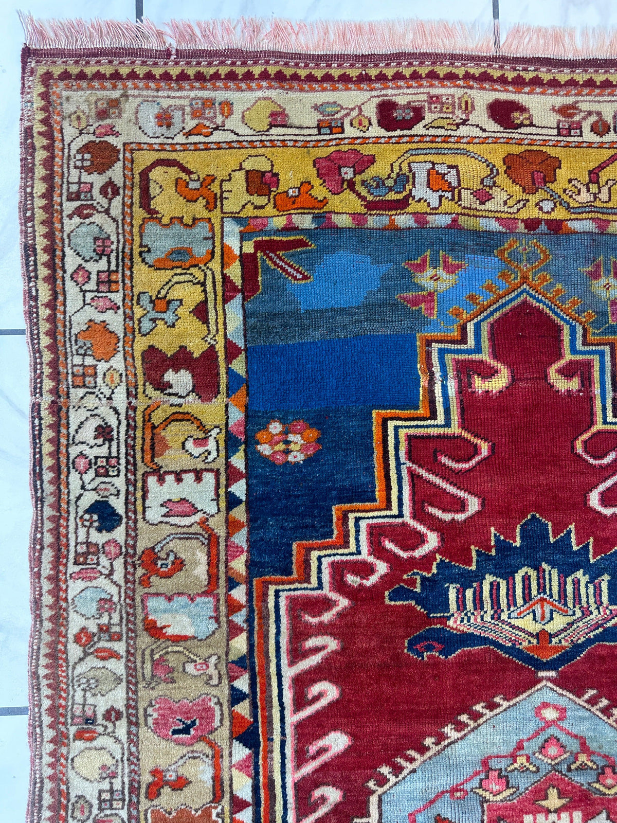 Antique Turkish Melas Rug 4'3" x 5'11", Hand-Knotted Wool, Blue, view 11
