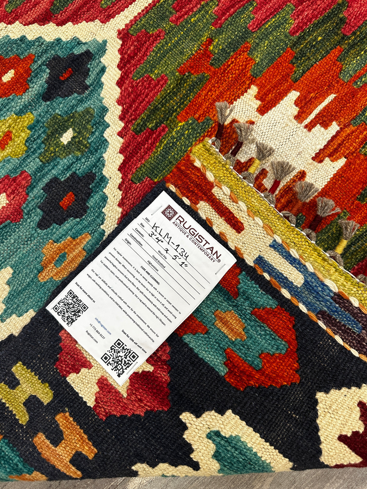 Afghan Kilim Rug 3x5, Navy, Teal & Red, Hand-Woven Wool Flatweave, view 5