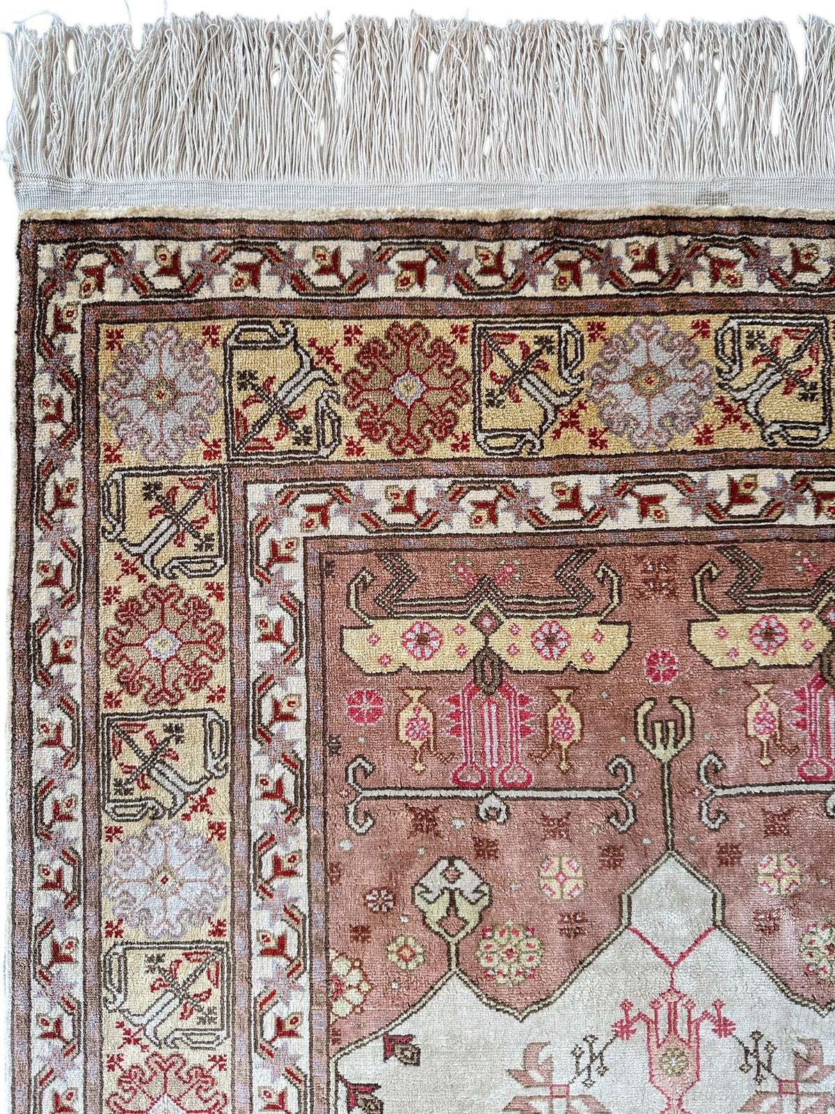 Vintage Turkish Kayseri Rug 26" x 36", Hand-Knotted Silk, 1980s, view 9