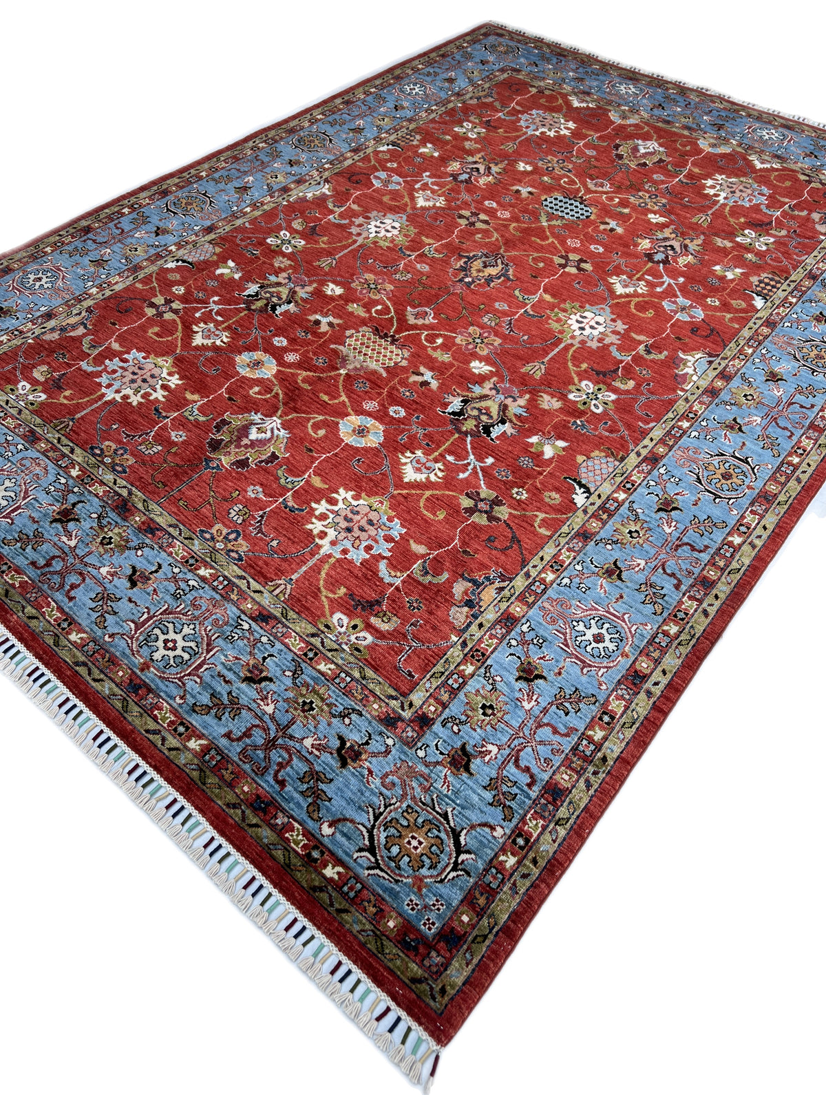 Afghan Chobi Sultani Rug 7x10 | Red, Light Blue & Ivory | Hand-Knotted Wool