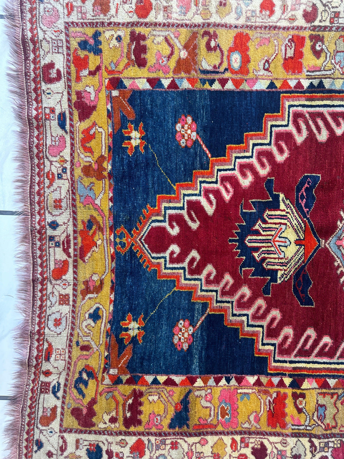 Antique Turkish Melas Rug 4'3" x 5'11", Hand-Knotted Wool, Blue, view 7
