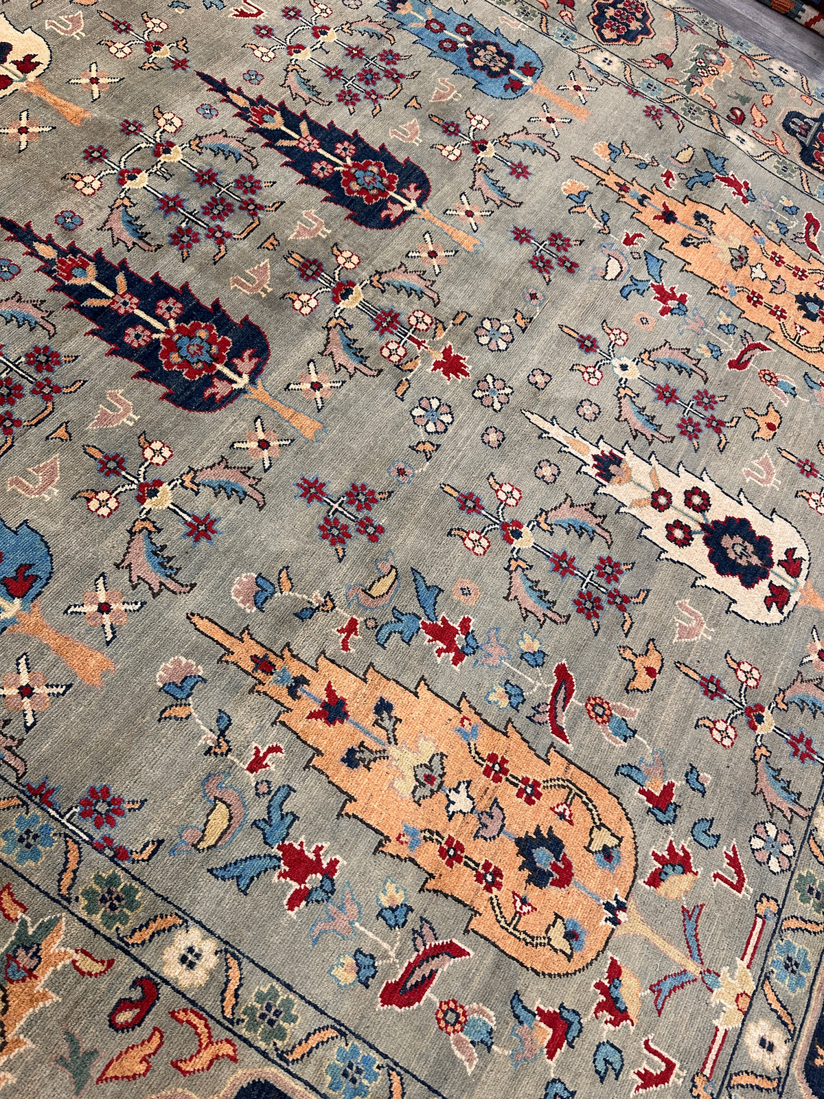 Afghan Kazak Rug 8x10, Gray, Orange & Navy, Hand-Knotted Wool, view 6