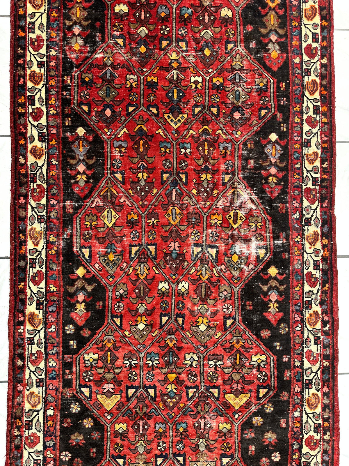 Vintage Persian Hamadan Runner 4'2" x 10'5", Hand-Knotted Wool, 1950s, view 5