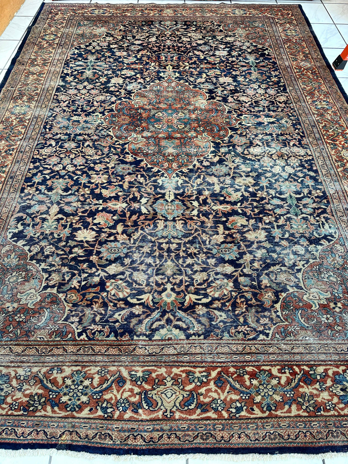 Antique Persian Mahal Rug 8'3" x 12', Hand-Knotted Wool, c. 1900, view 3