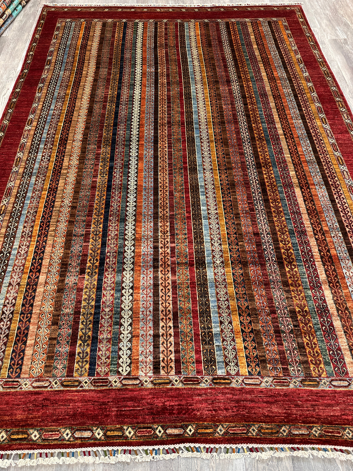 Afghan Khorjin Rug 7'1" x 10'2", Hand-Knotted Wool, Red, Blue & Orange, view 5
