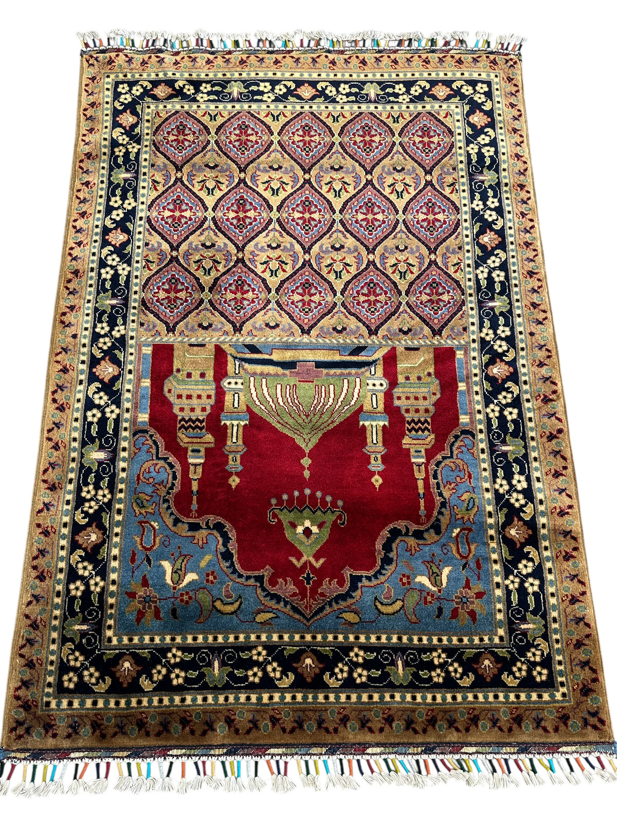 Afghani Prayer Rug 3x5 size range mihrab laid flat