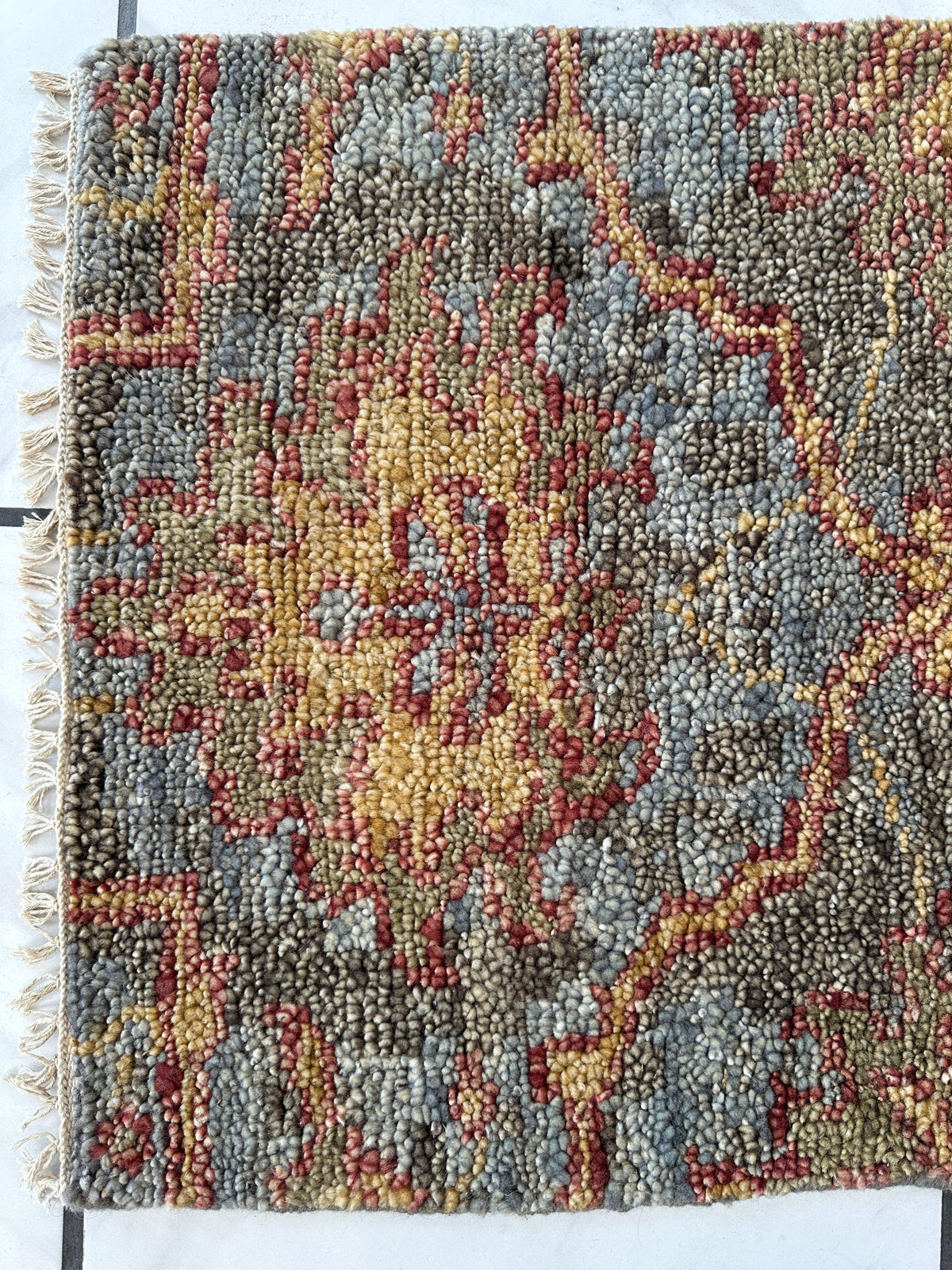 Traditional Area Rug 2x3, Gray, Light Blue & Gold, Hand-Knotted Wool, view 3