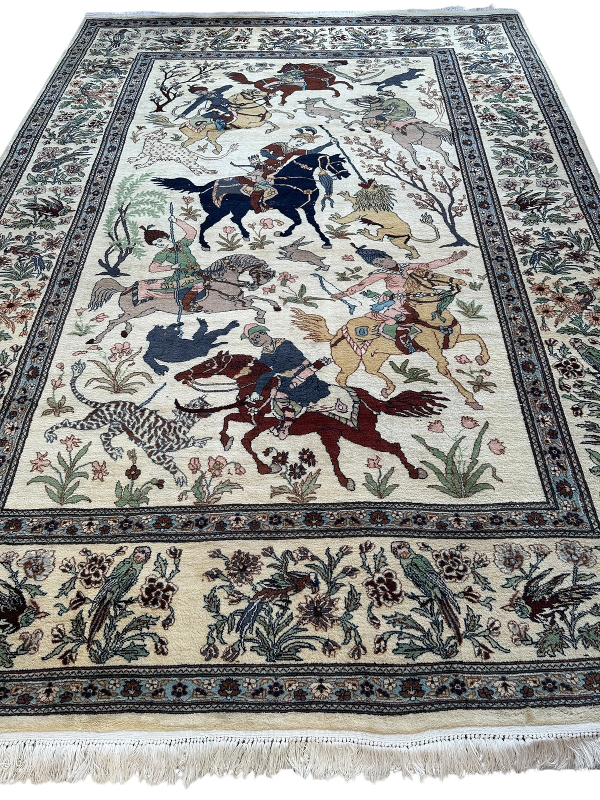Vintage Pakistani Pictorial Rug 8' x 11'3", Hand-Knotted Wool, 1950s, view 2