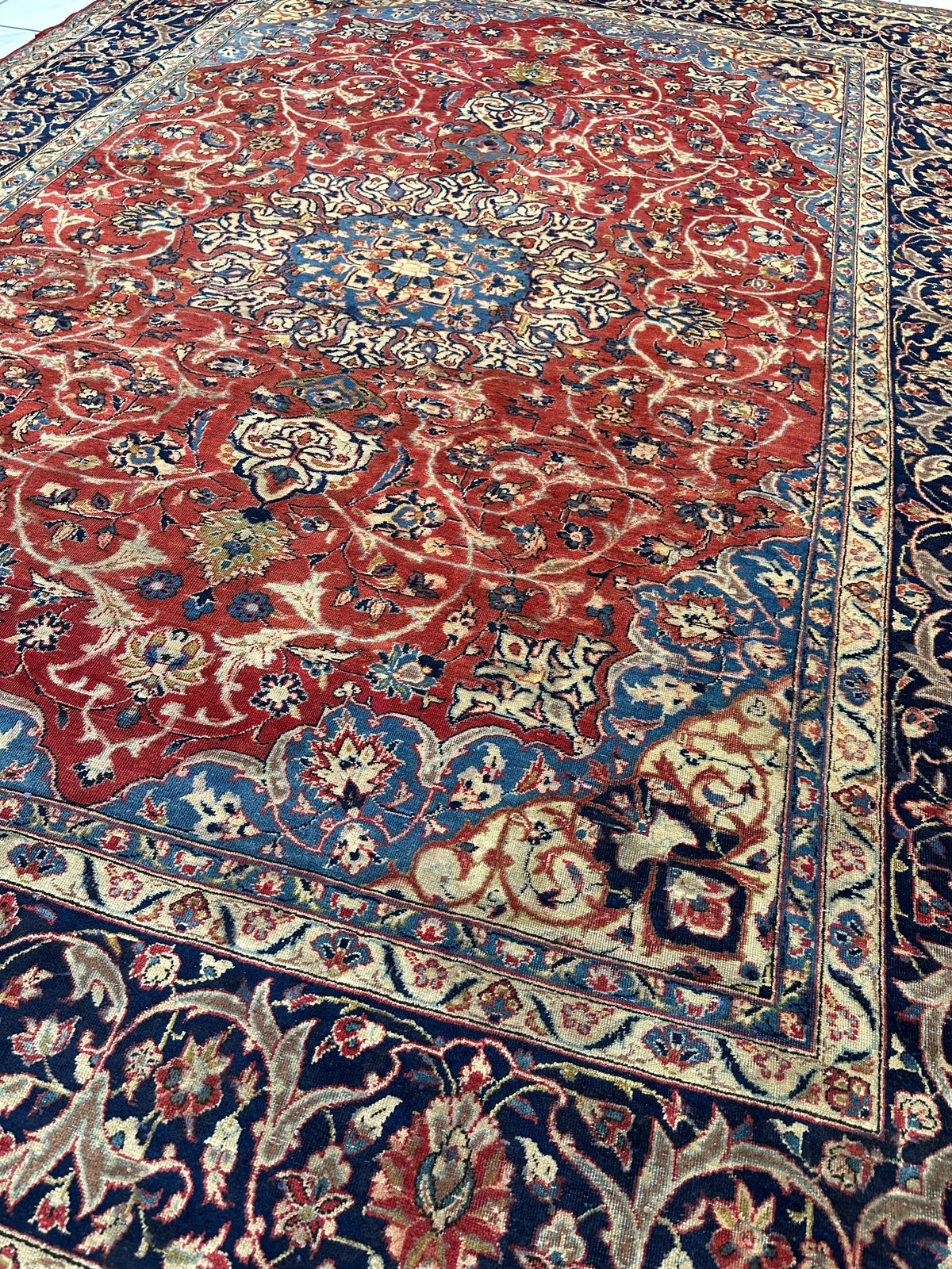 Vintage Persian Kashan Rug 8' x 11'3", Hand-Knotted Wool, Red & Navy, view 8