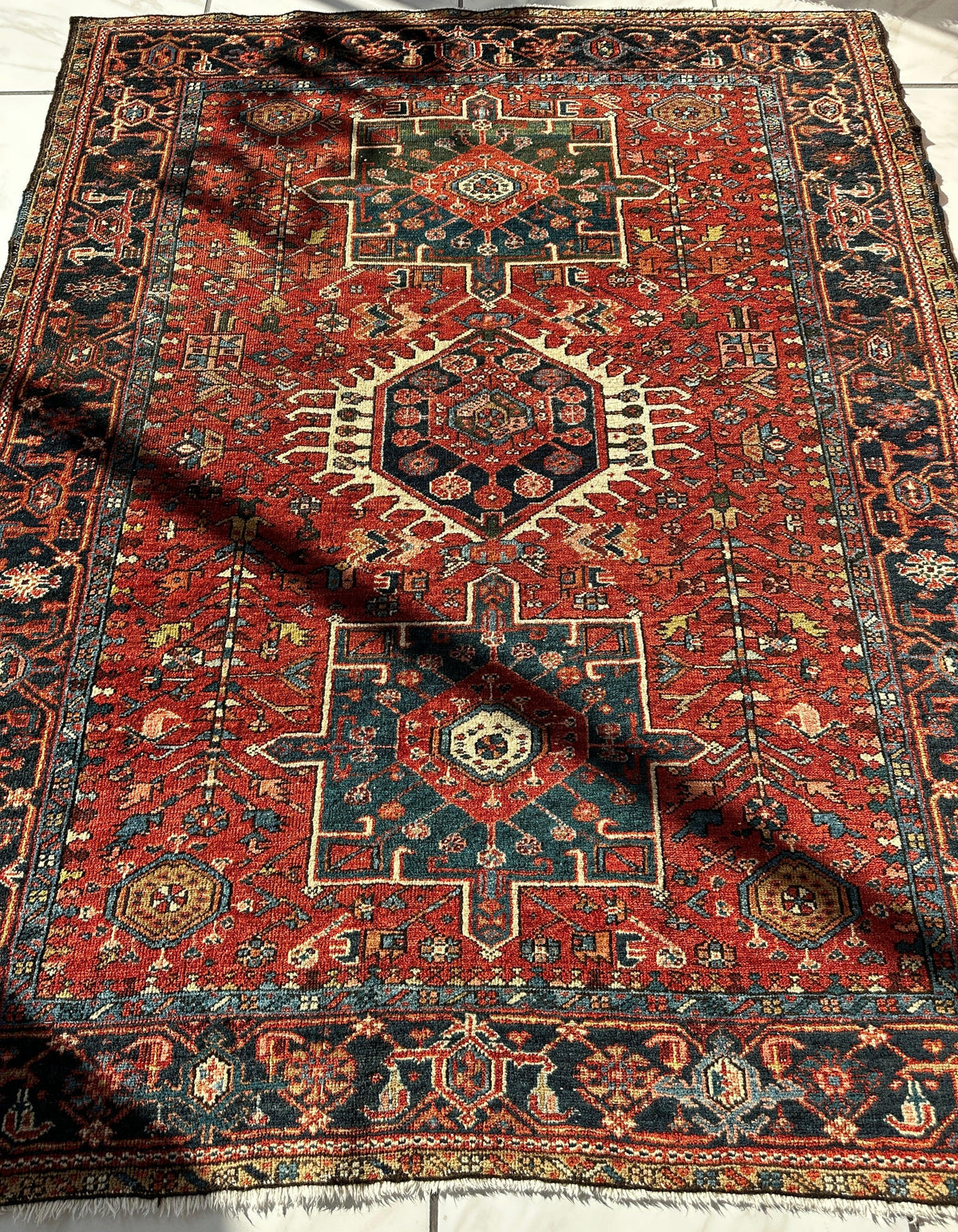 Antique Persian Karaja Rug 4'9" x 6', Hand-Knotted Wool, c. 1900, view 17