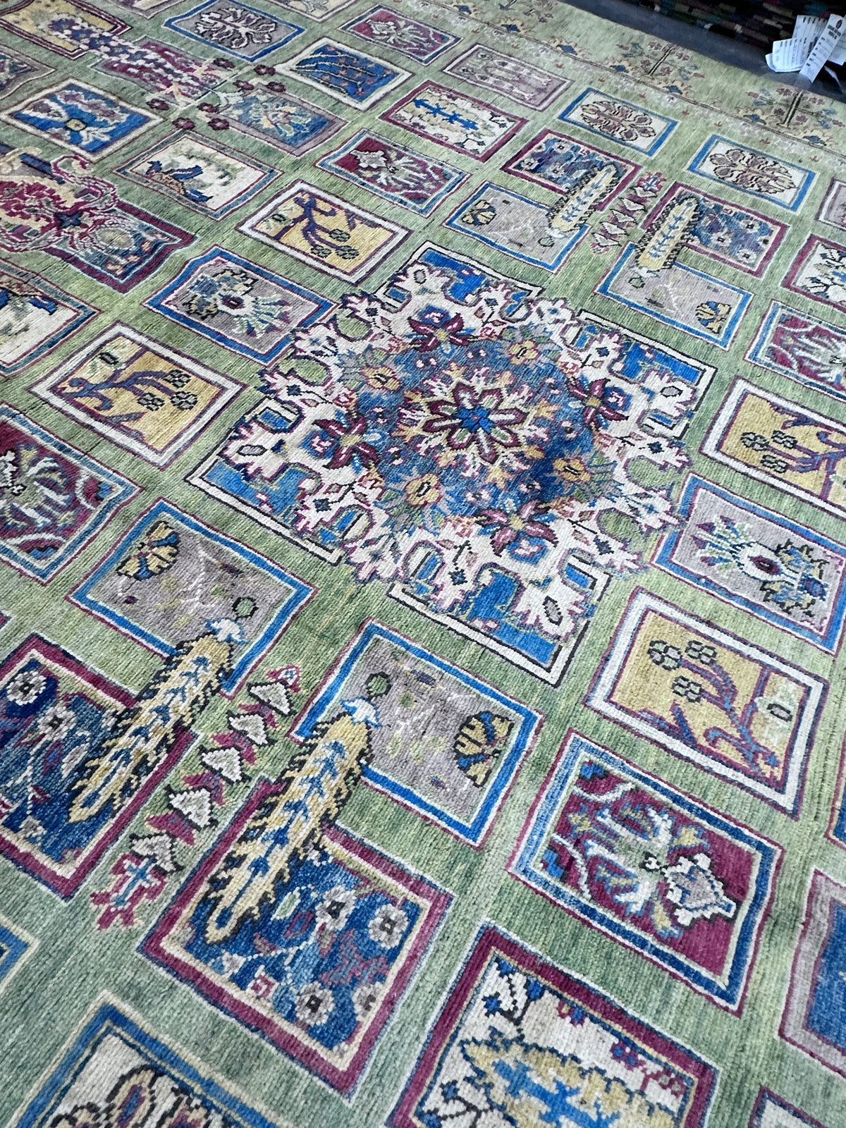 Afghan Kazak Rug 8x10, Green, Blue & Ivory, Hand-Knotted Wool, view 5