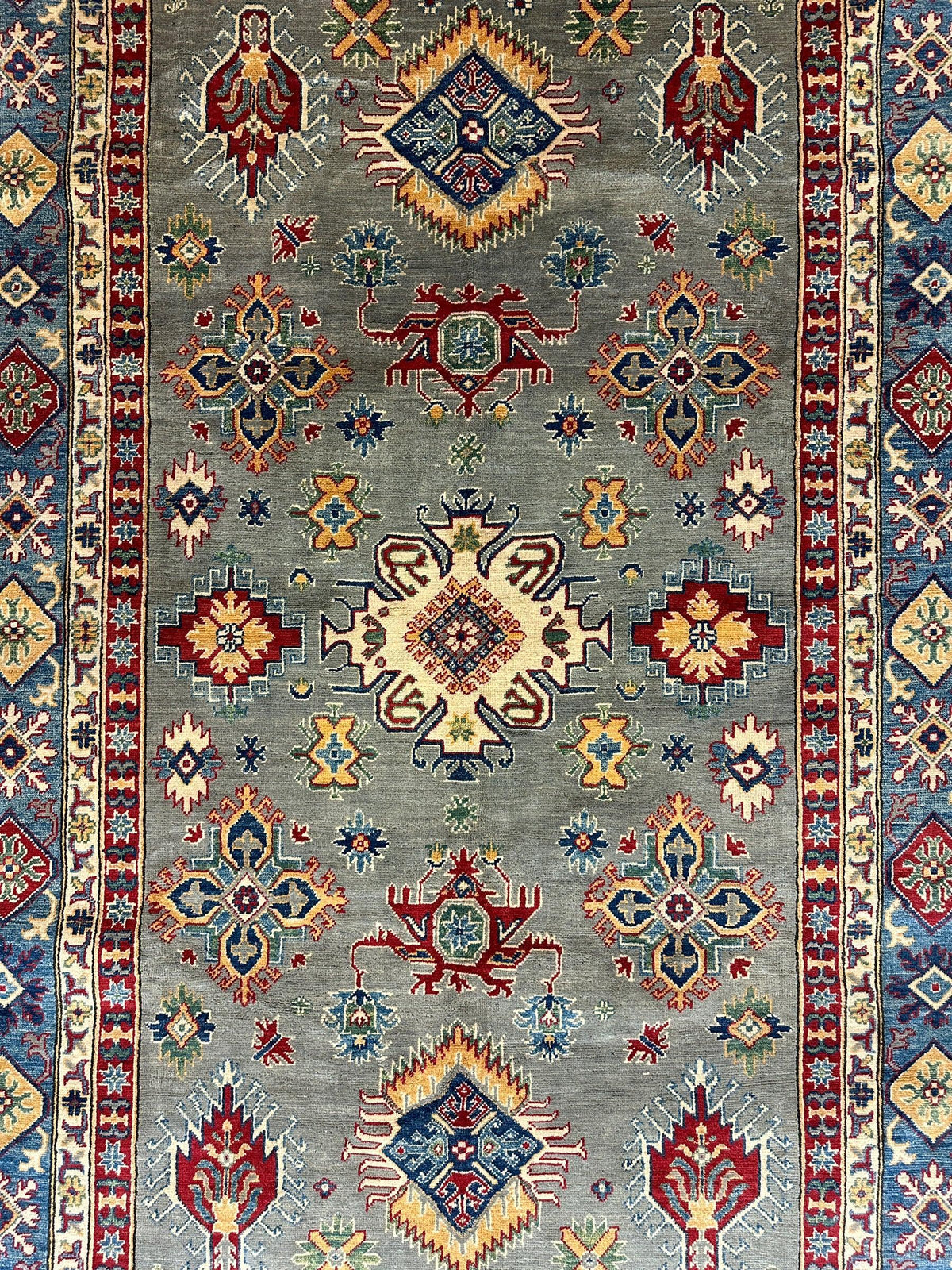 Fine Hand Knotted Afghani Super Kazak Rug 7 x 10, view 3