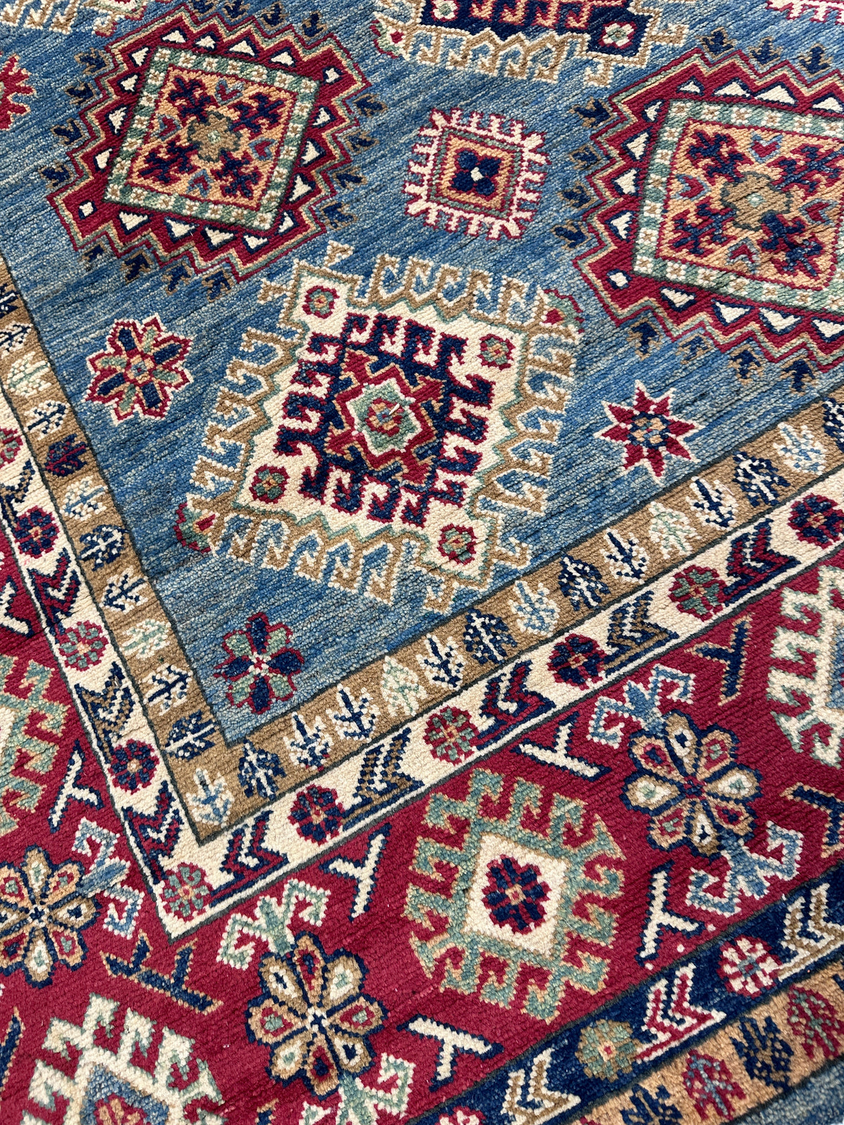 Afghan Kazak Rug 6x10, Light Blue, Red & Ivory, Hand-Knotted Wool, view 7