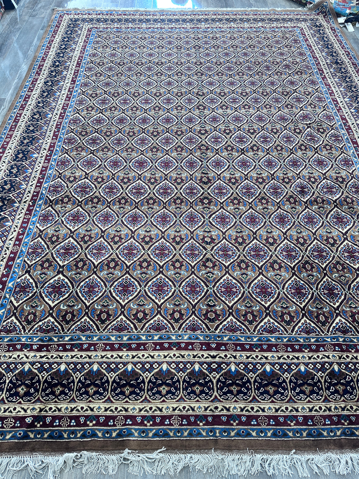 Afghan Rug 8x11, Ivory, Purple & Navy, Hand-Knotted Wool, view 2