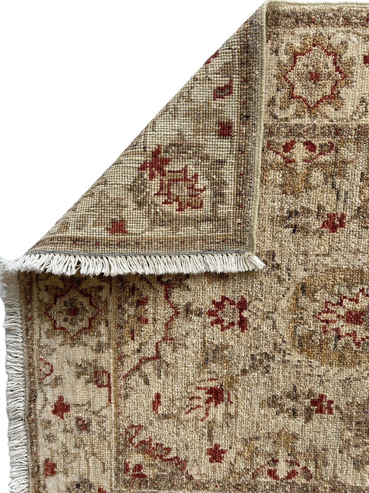 Pakistani Agra Rug 2'6" x 5'4", Hand-Knotted Wool, Brown & Cream, view 5