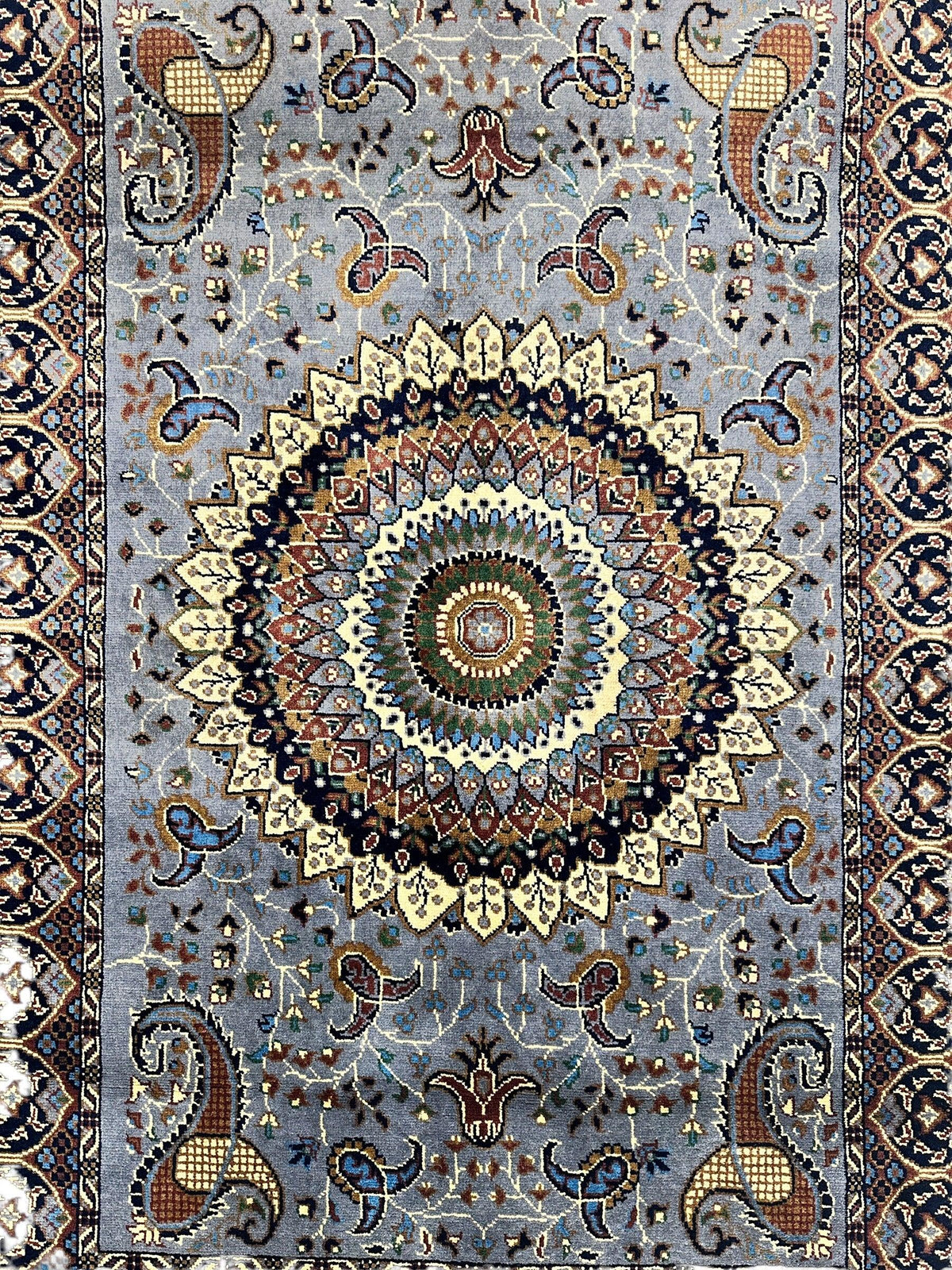 Afghan Rug 3x5, Light Blue, Brown & Navy, Hand-Knotted Wool, view 4