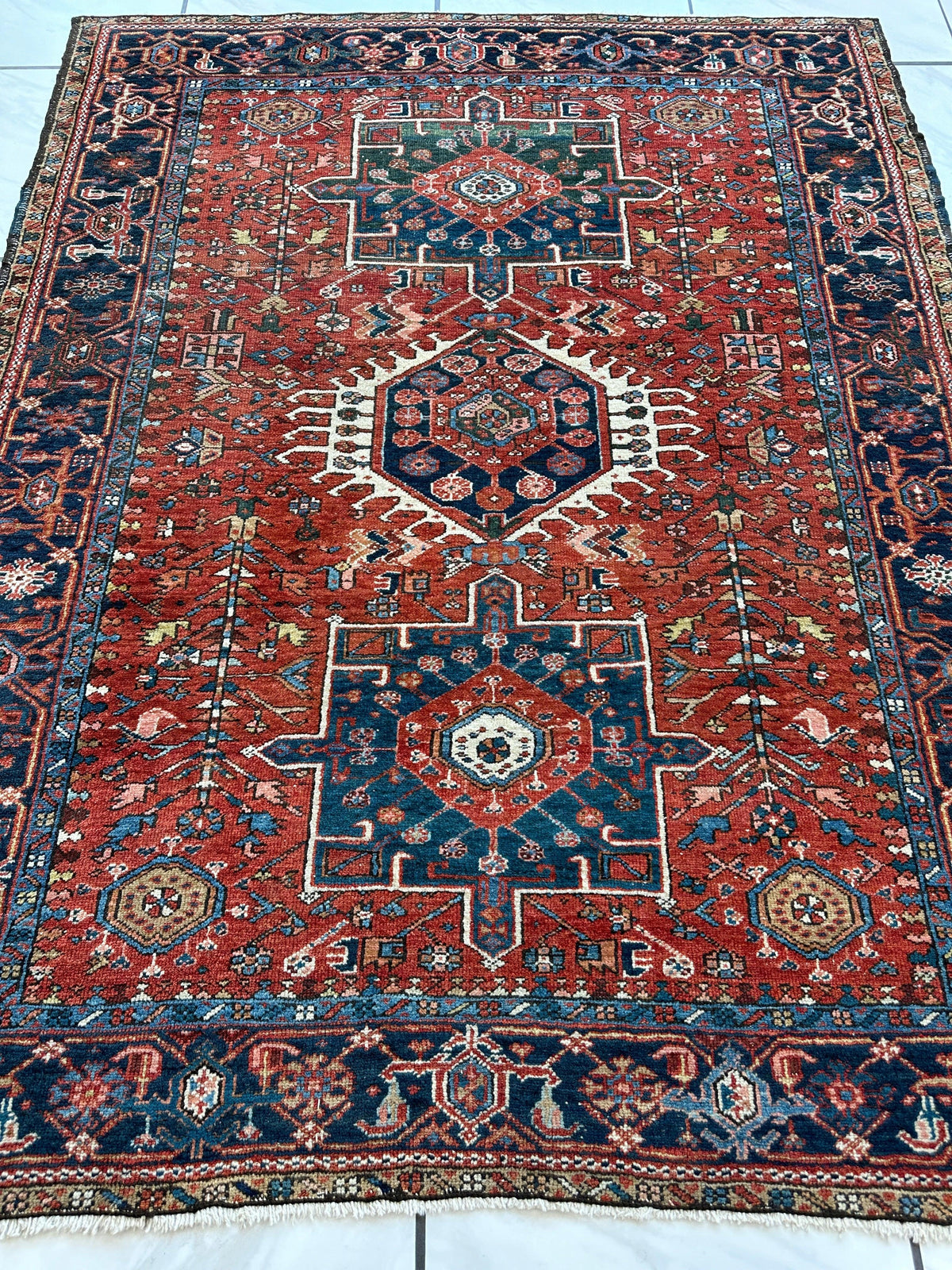 Antique Persian Karaja Rug 4'9" x 6', Hand-Knotted Wool, c. 1900, view 10