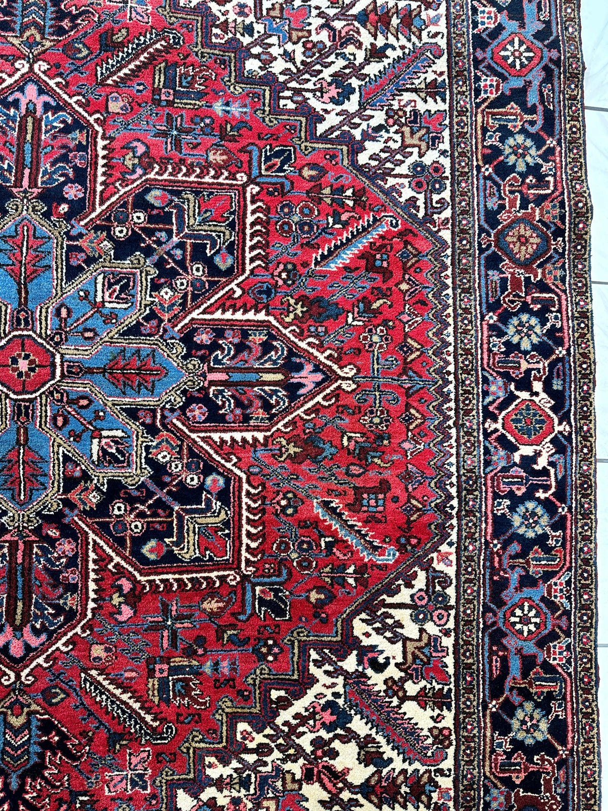 Vintage Persian Heriz Rug 9' x 11'10", Hand-Knotted Wool, 1960s, view 14