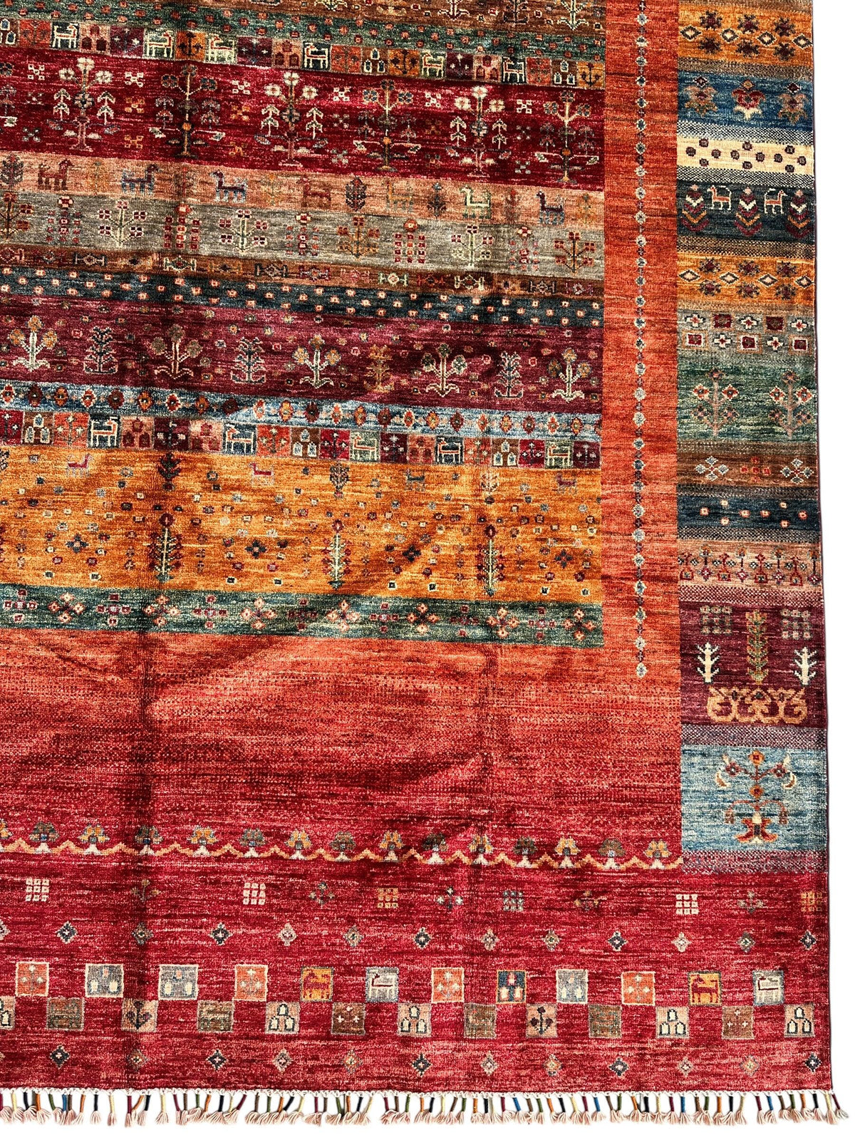 Afghan Khorjin Rug 7' x 9'10", Hand-Knotted Wool, Blue, Gold & Red, view 7