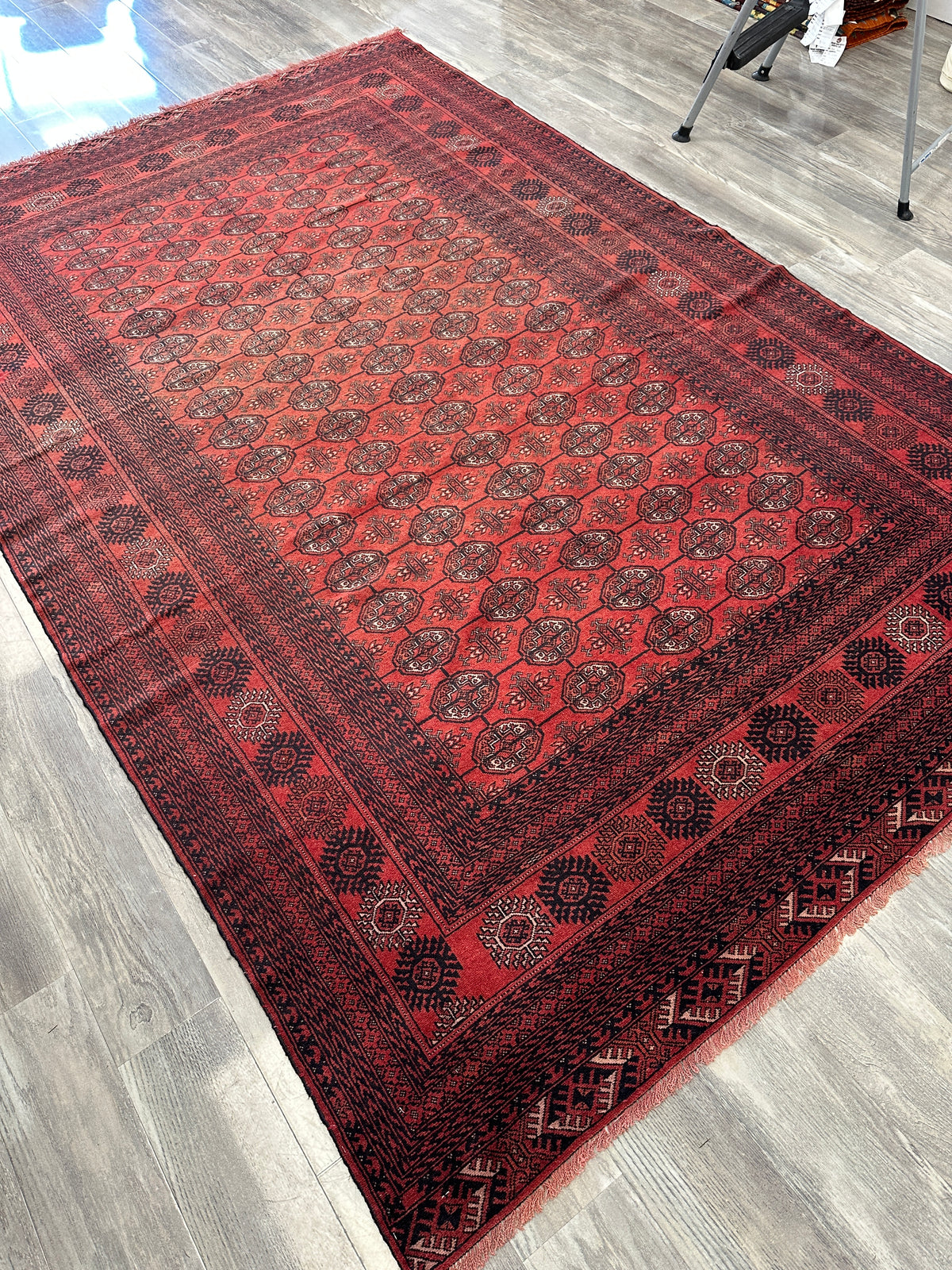Afghan Mauri Rug 6x10, Rust, Black & Burgundy, Hand-Knotted Wool, view 7