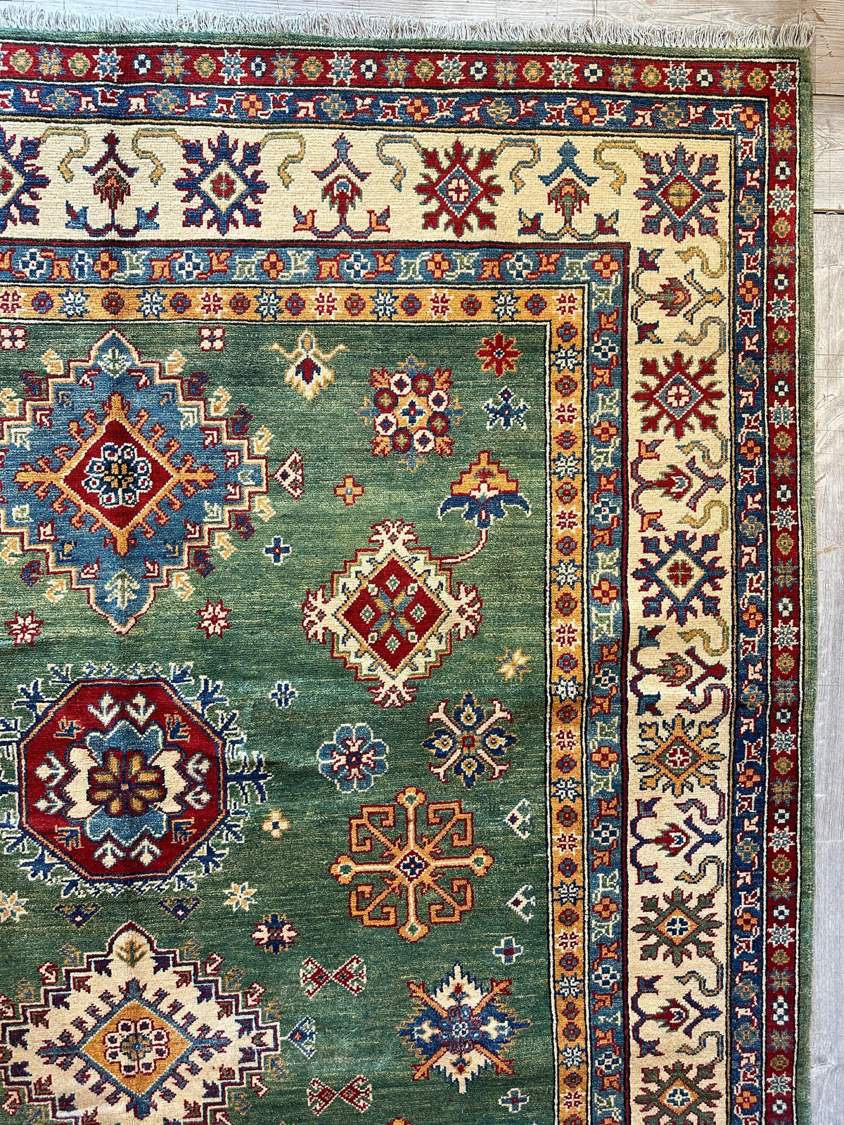 Fine Hand Knotted Afghani Super Kazak Rug 7 x 10, view 6