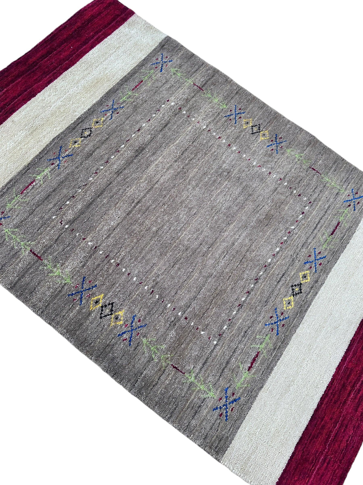 Indian Gabbeh Rug 3'1" x 4'8", Hand-Loomed Wool & Bamboo Silk, Blue, view 3