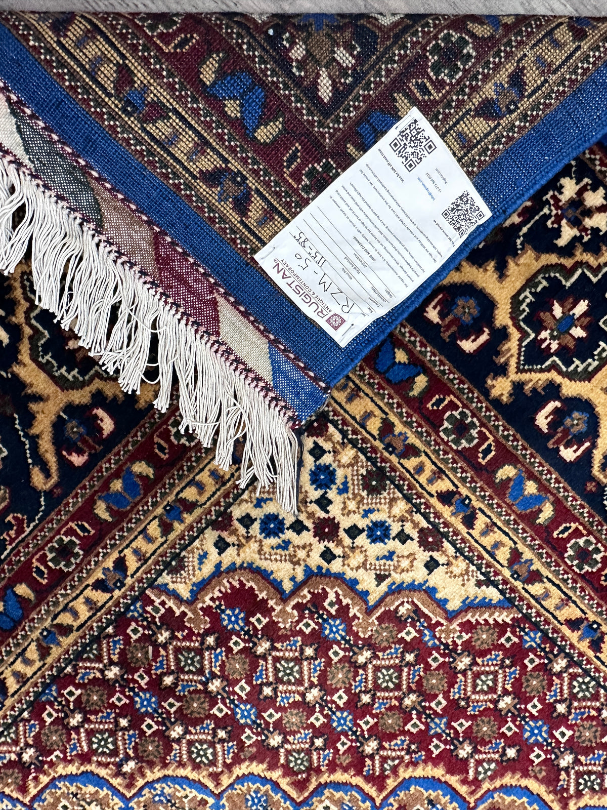 Afghan Tabriz Rug 8x11, Light Blue, Navy & Gold, Hand-Knotted Wool, view 11
