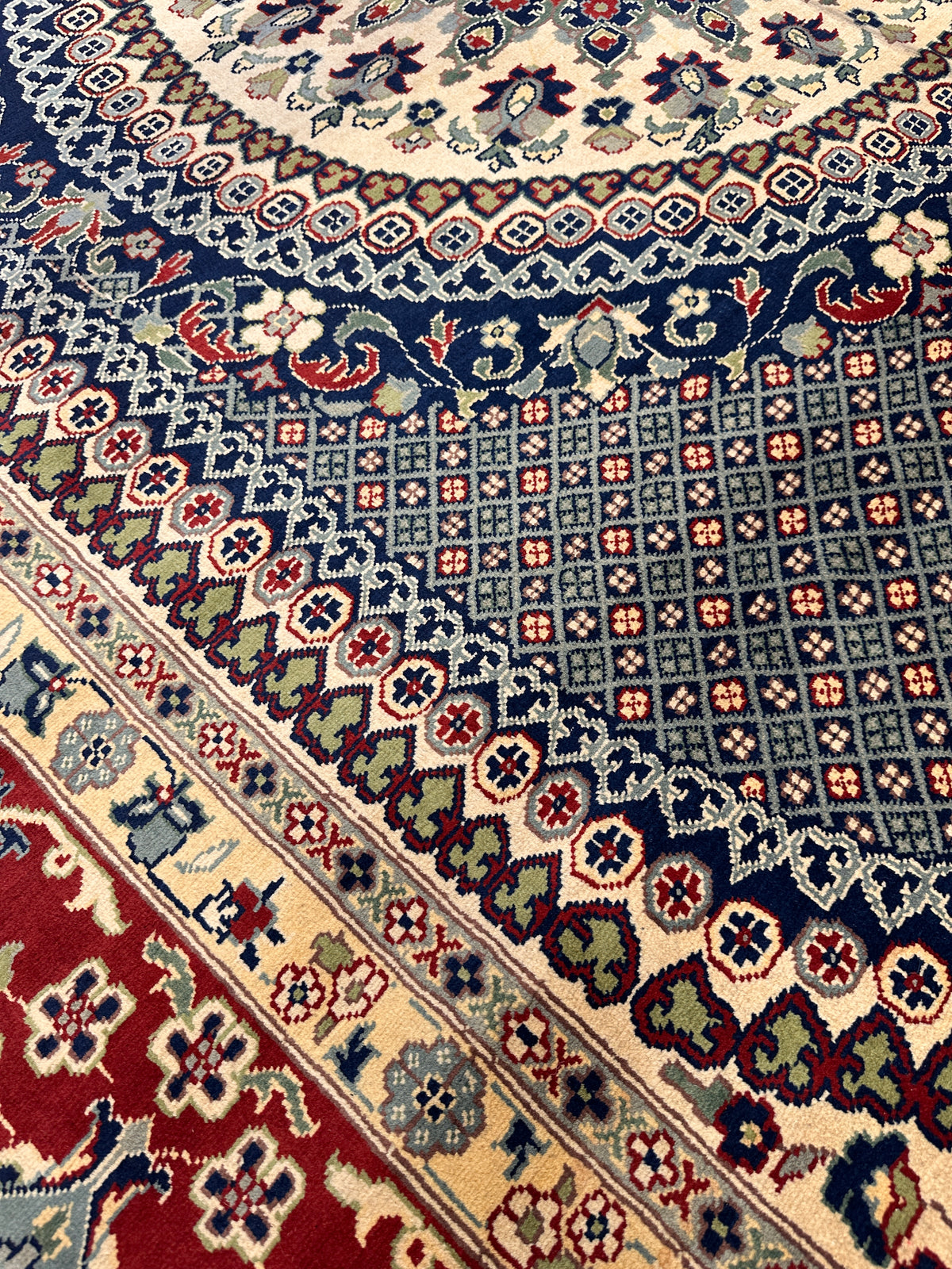 Afghan Tabriz Rug 8x12, Gray, Red & Ivory, Hand-Knotted Wool, view 11