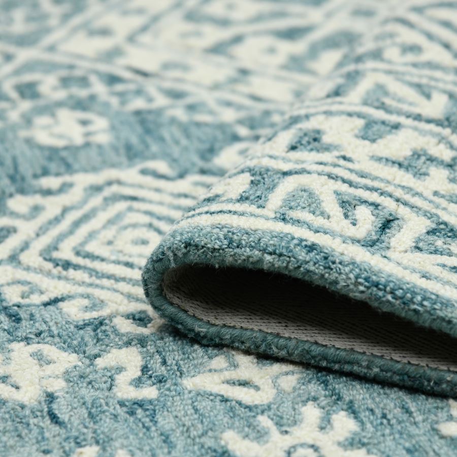 Indian Rug 8x11, Teal & Ivory, Hand-Tufted Wool, view 6