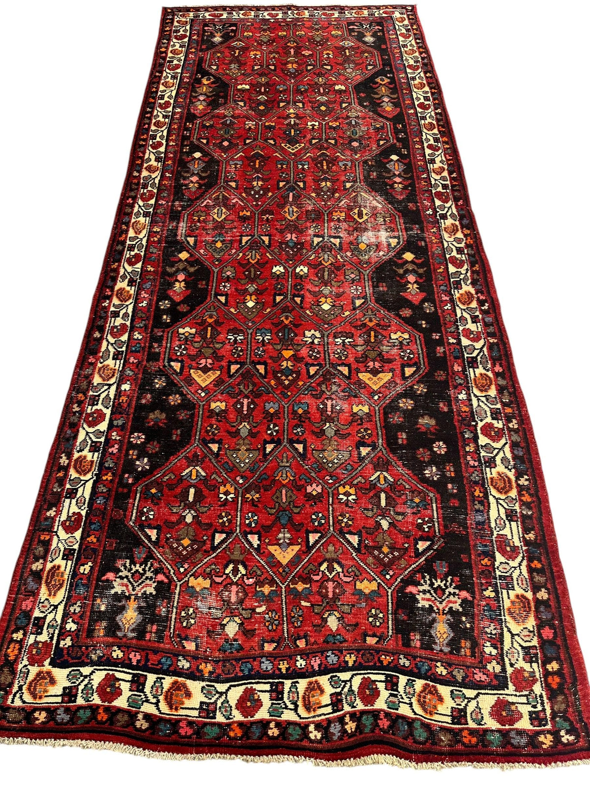 Vintage Persian Hamadan Runner 4'2" x 10'5", Hand-Knotted Wool, 1950s, view 3