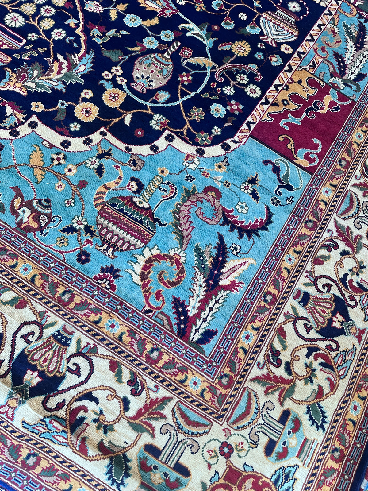 Afghan Rug 10x13, Navy, Light Blue & Ivory, Hand-Knotted Wool, view 7