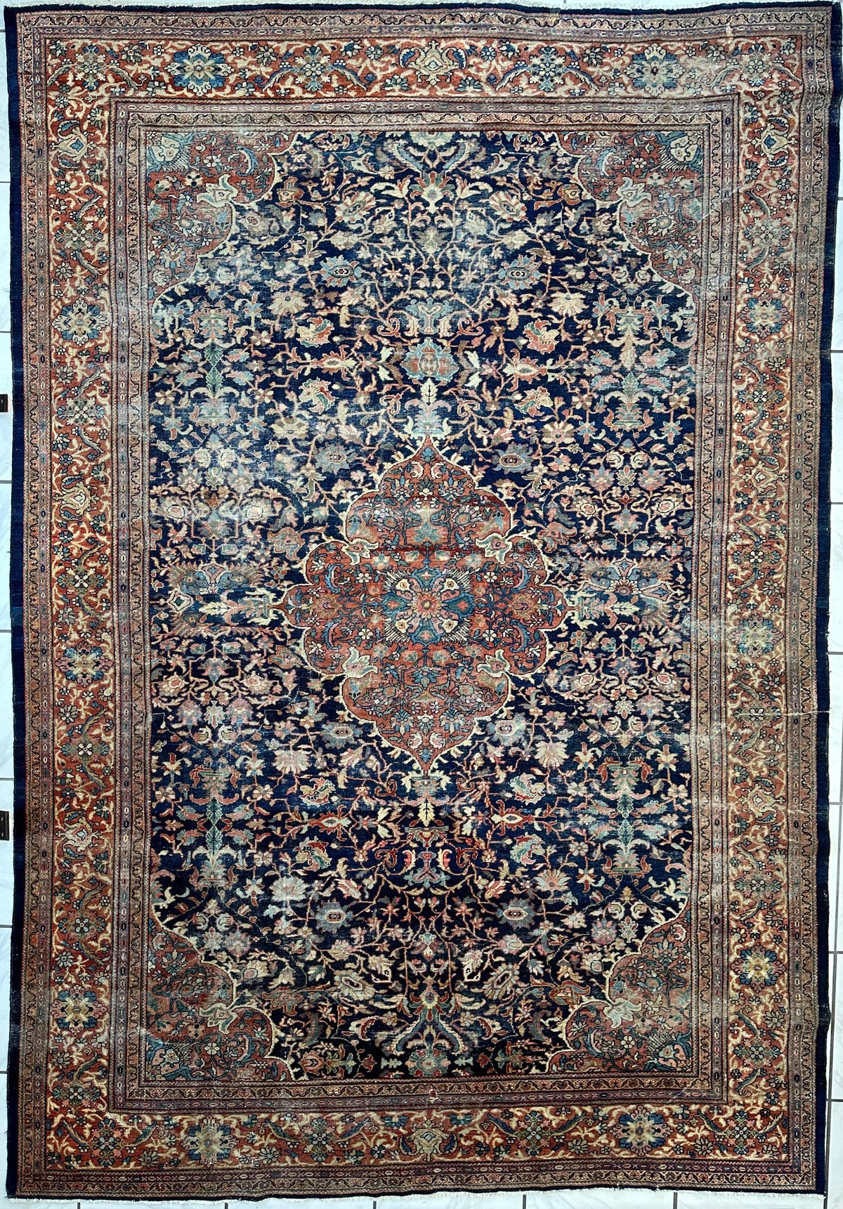Antique Persian Mahal Rug 8'3" x 12', Hand-Knotted Wool, c. 1900