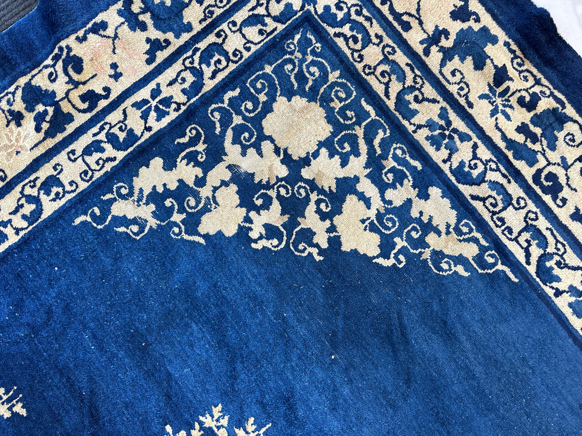 Antique Chinese Rug 9' x 11'6", Hand-Knotted Wool, 19th-Century, view 9