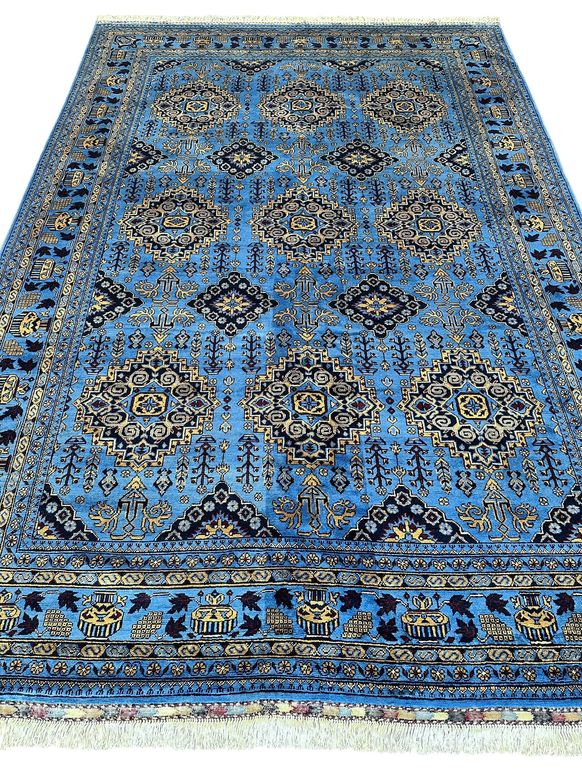 Afghan Zerkhaki Rug 6'7" x 9'9", Hand-Knotted Wool, Blue, view 3