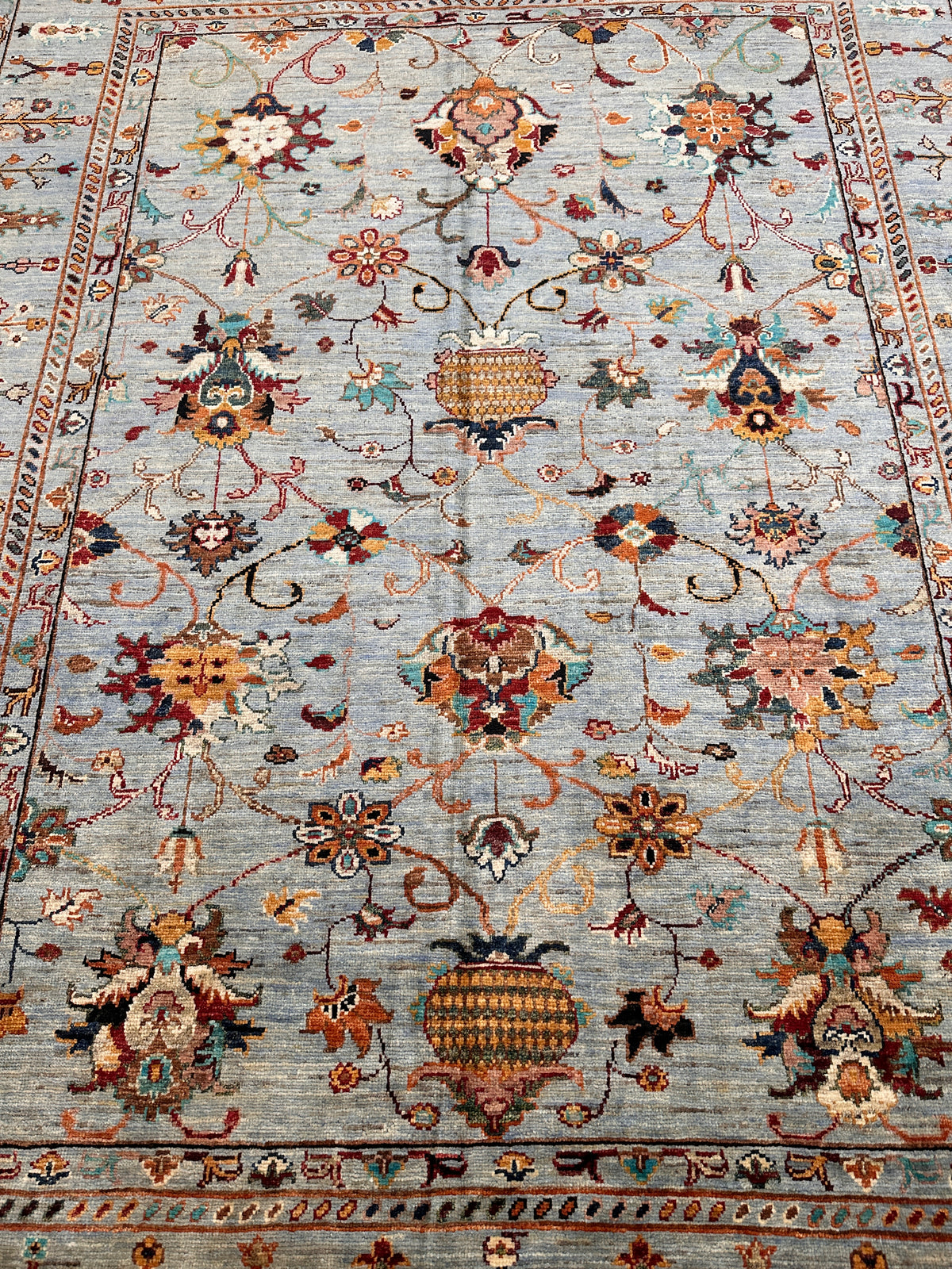 Afghan Chobi Sultani Rug 5'9" x 7'6", Hand-Knotted Ghazni Wool, Cream, view 4