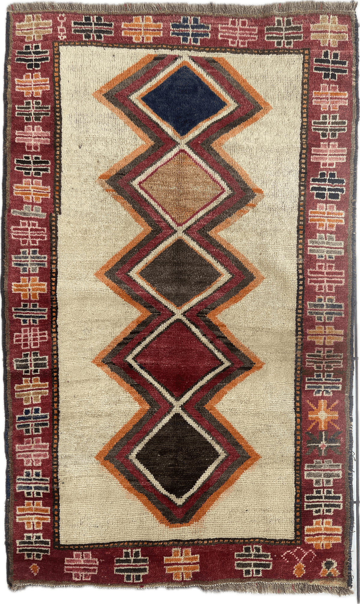 Vintage Persian Qashqai Rug 4'9" x 6'1", Hand-Knotted Wool, 1950s