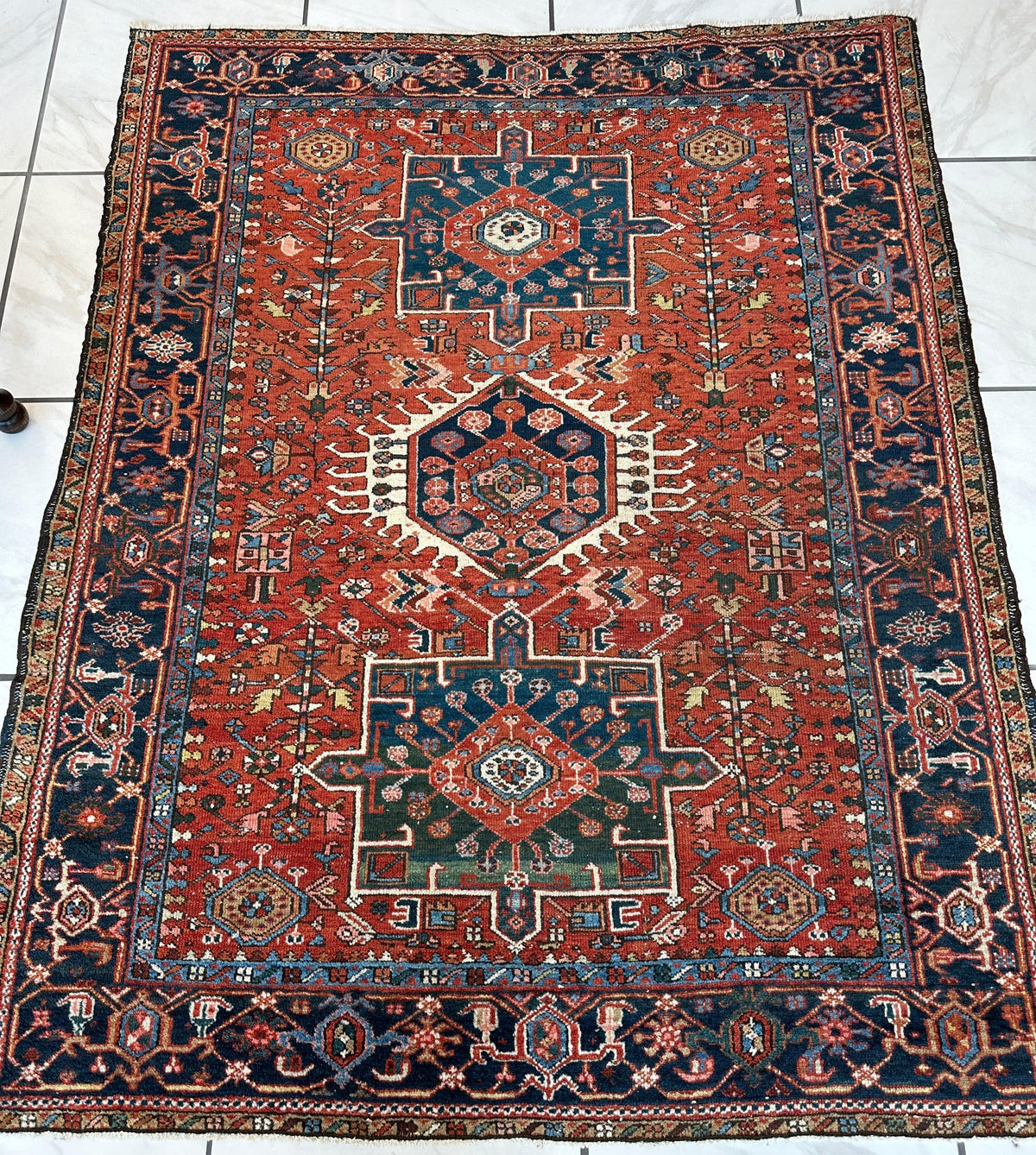 Antique Persian Karaja Rug 4'9" x 6', Hand-Knotted Wool, c. 1900, view 12